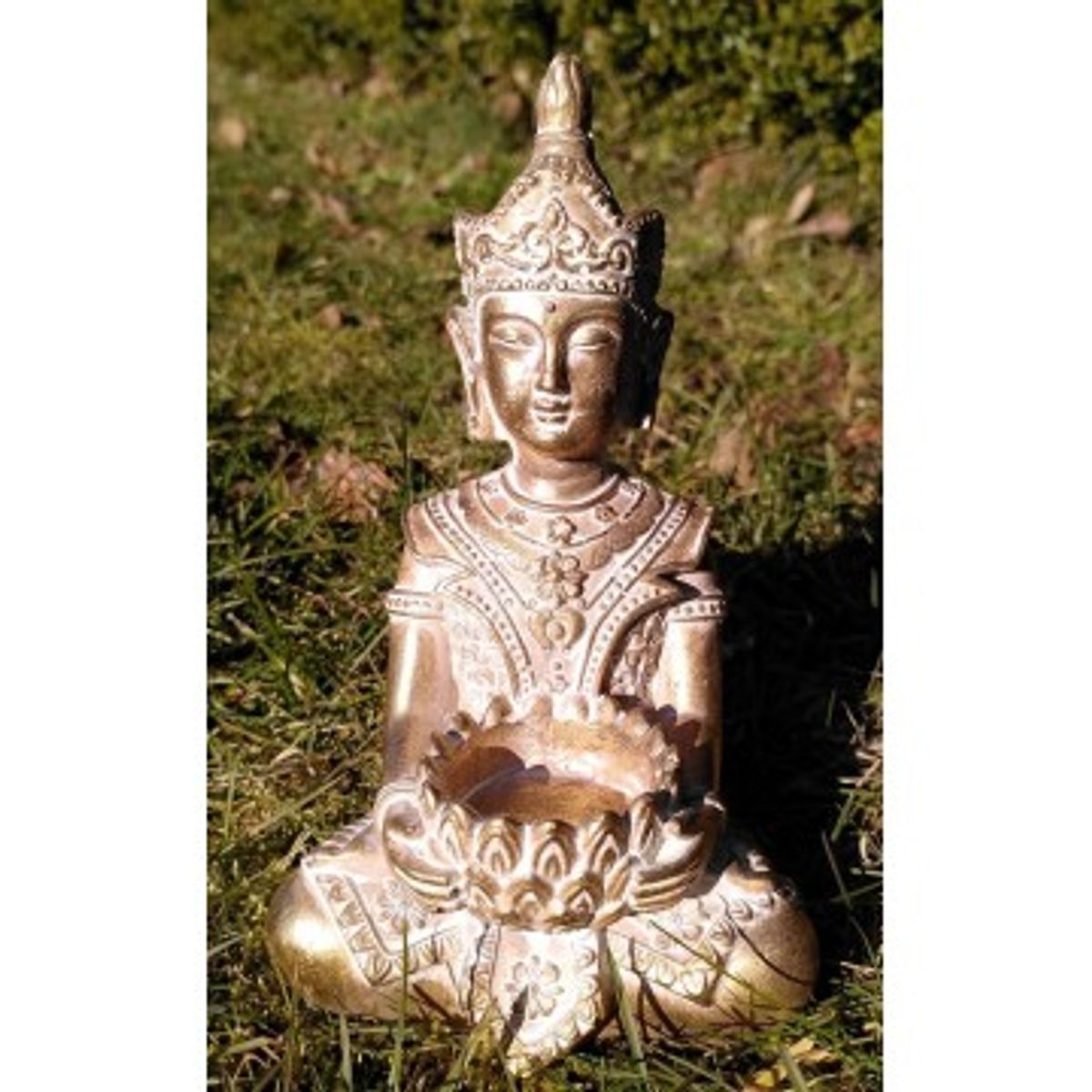 Gylden Buddha med lys 19 cm - Buddha statuer generelt - GodKarmaShop