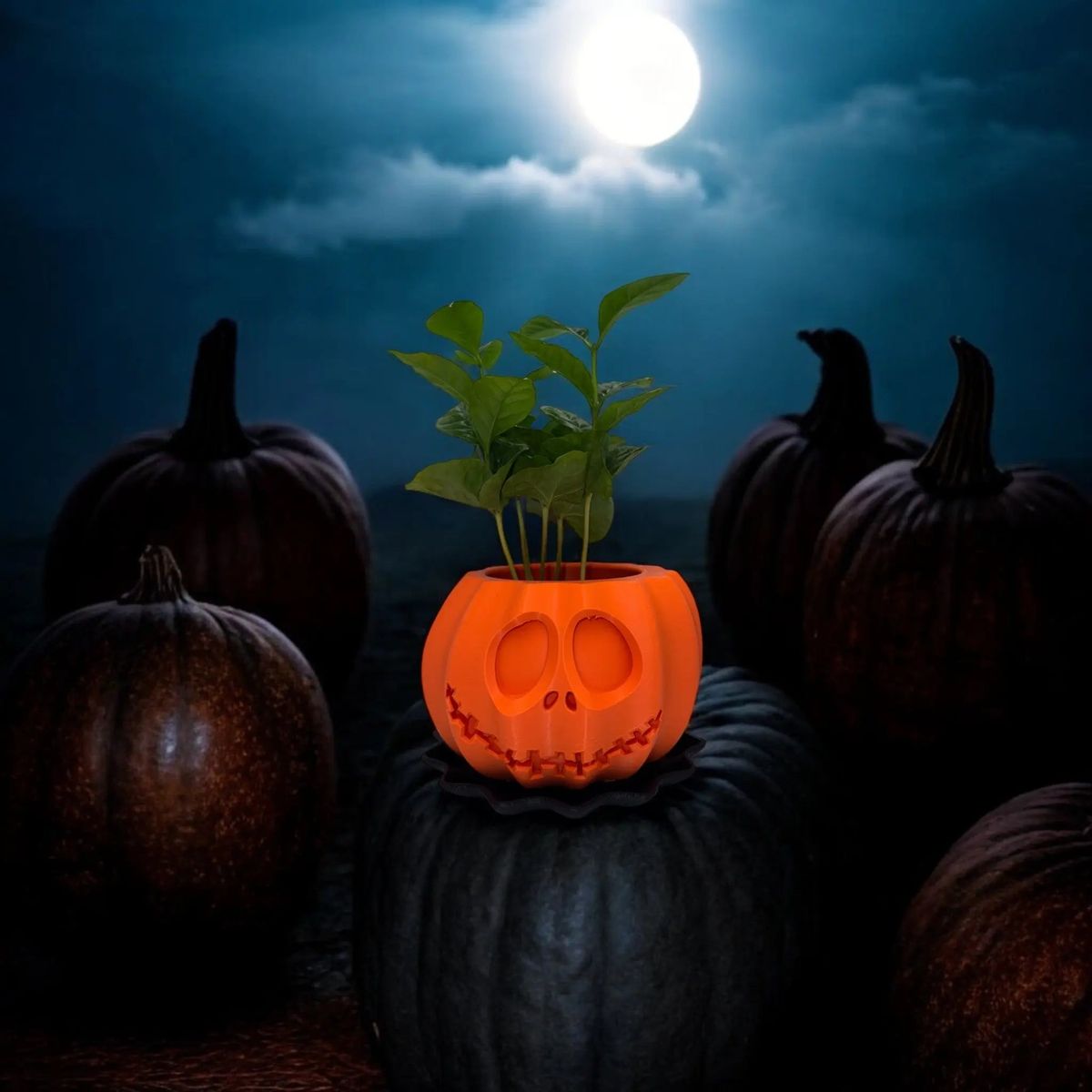 H3L Jack o'Planter Halloween Blomsterpotte med Underskål - Hvid