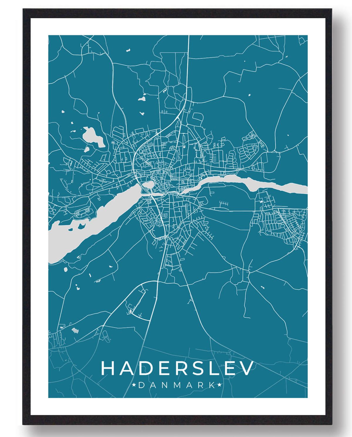 Haderslev by plakat - blå (Størrelse: M - 30x40cm)