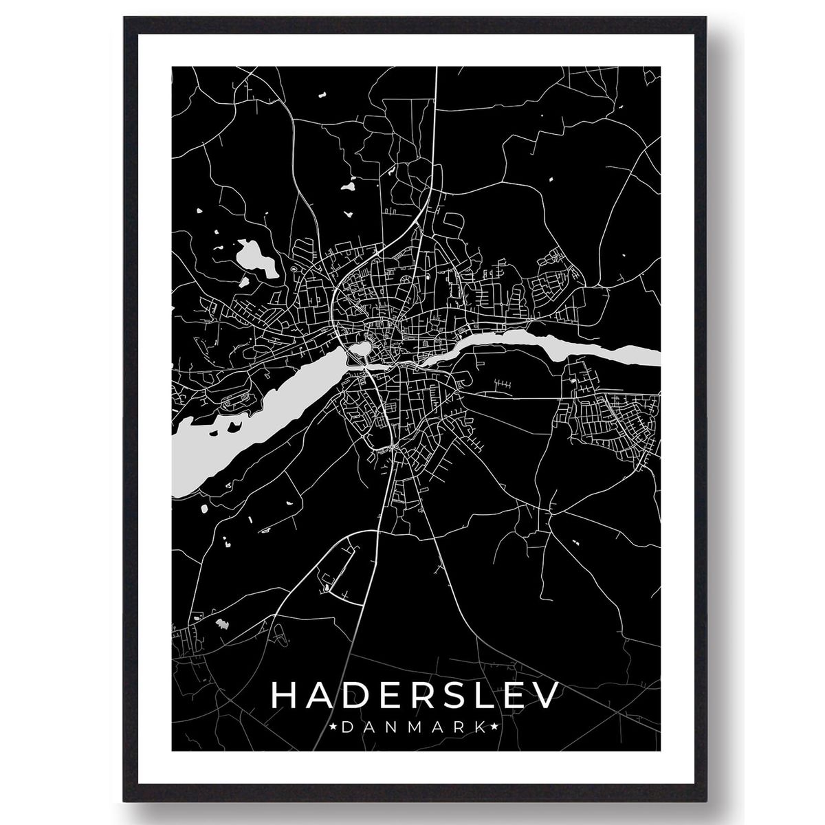 Haderslev by plakat - sort (Størrelse: XS - 15x21cm (A5))