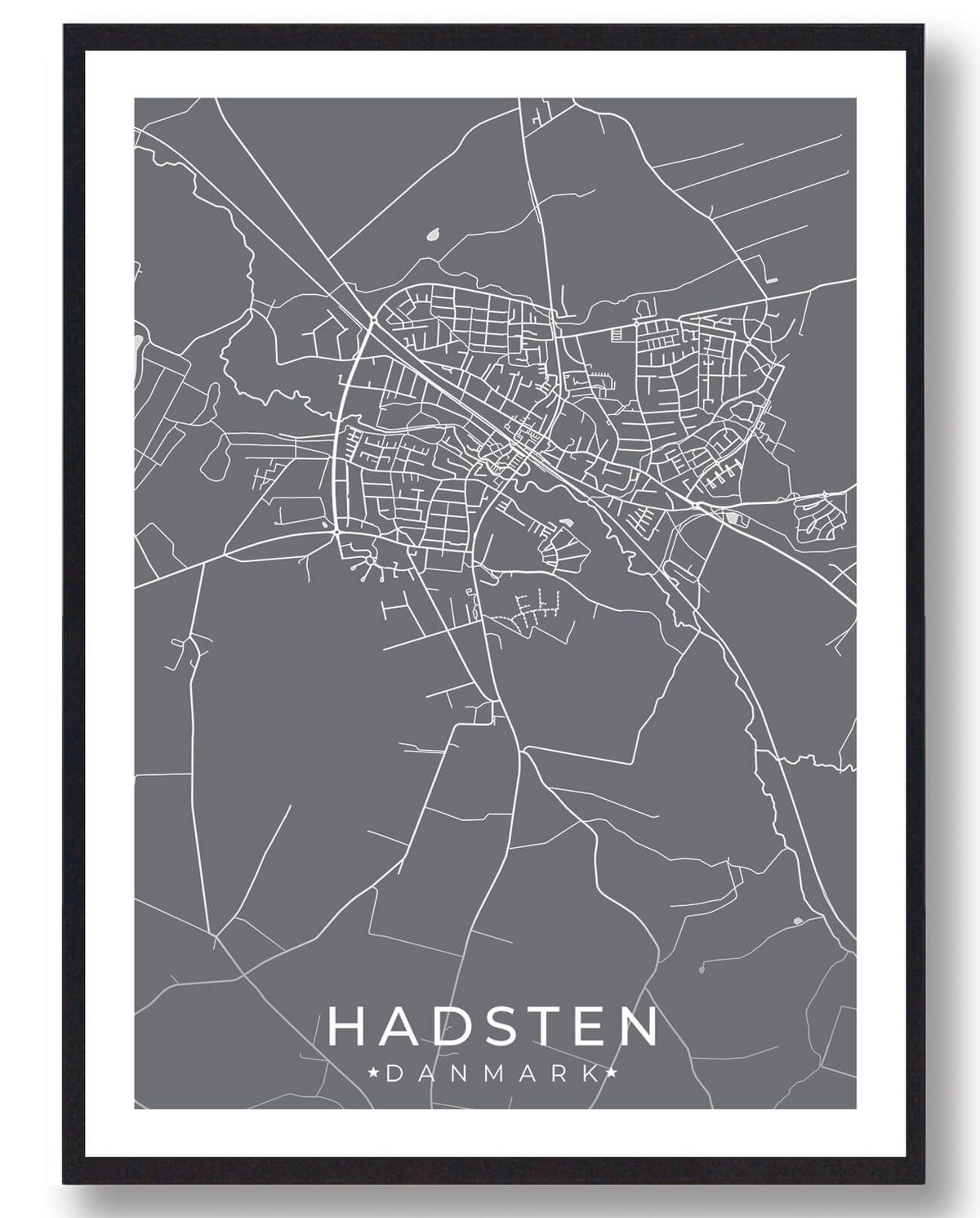 Hadsten by plakat - grå (Størrelse: L - 50x70cm (B2))