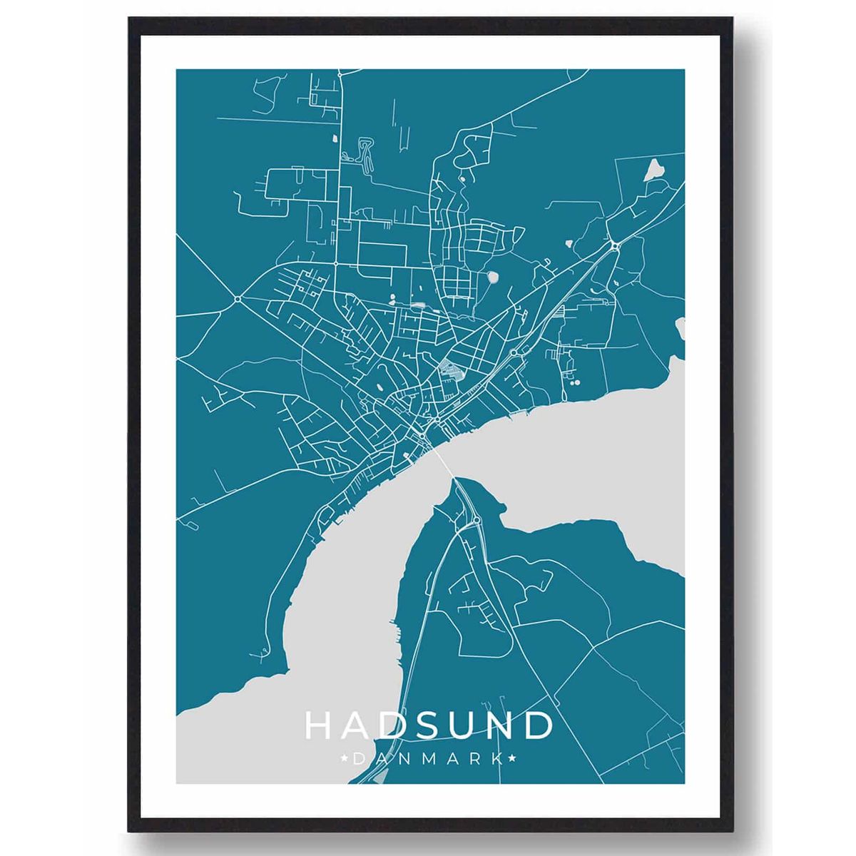 Hadsund by plakat - blå (Størrelse: S - 21x29,7cm (A4))