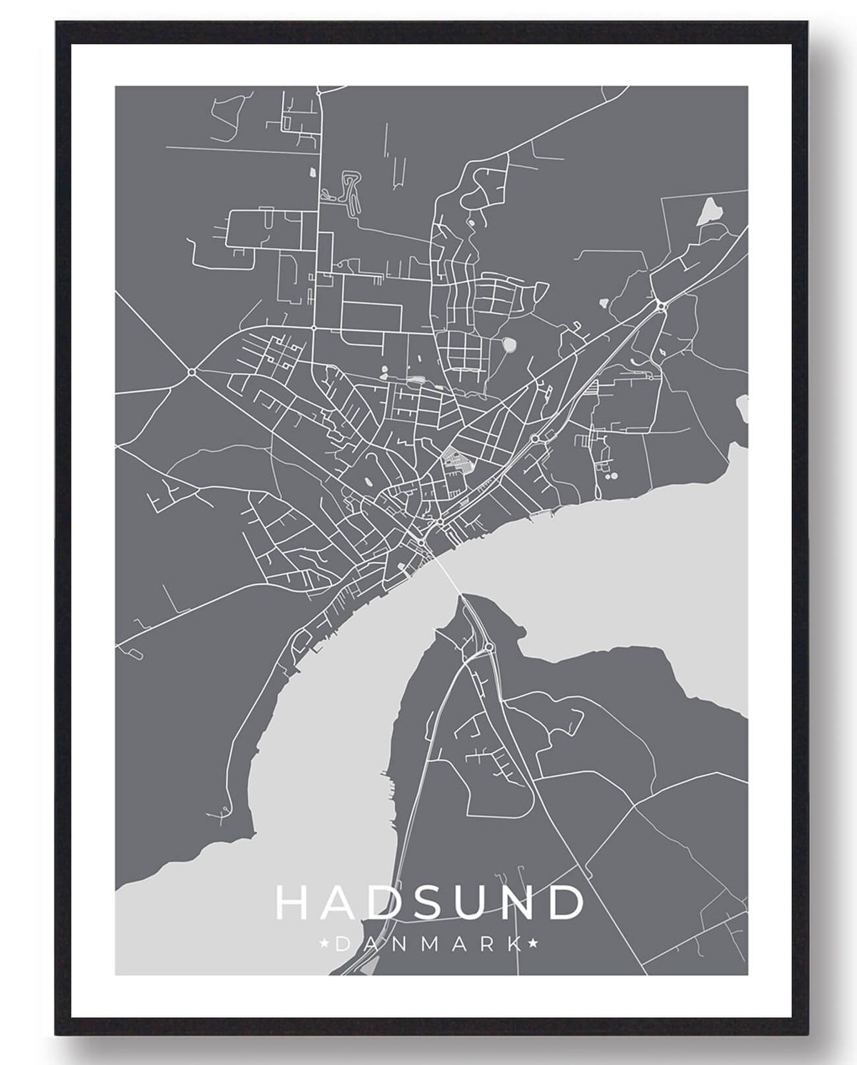 Hadsund by plakat - grå (Størrelse: L - 50x70cm (B2))