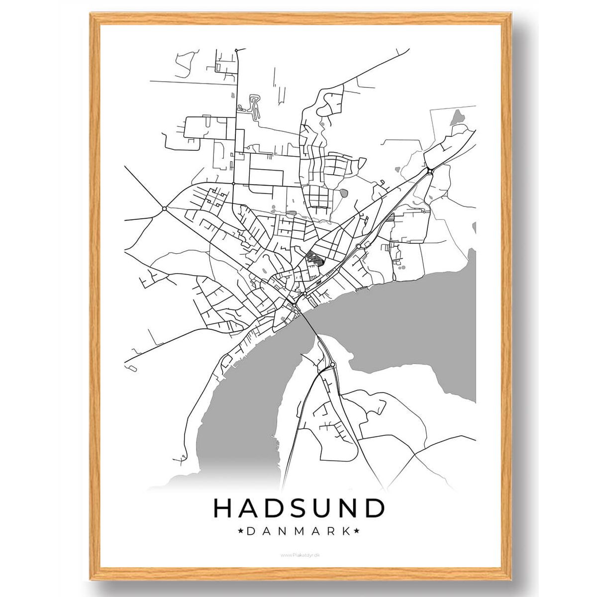 Hadsund by plakat - hvid (Størrelse: M - 30x40cm)