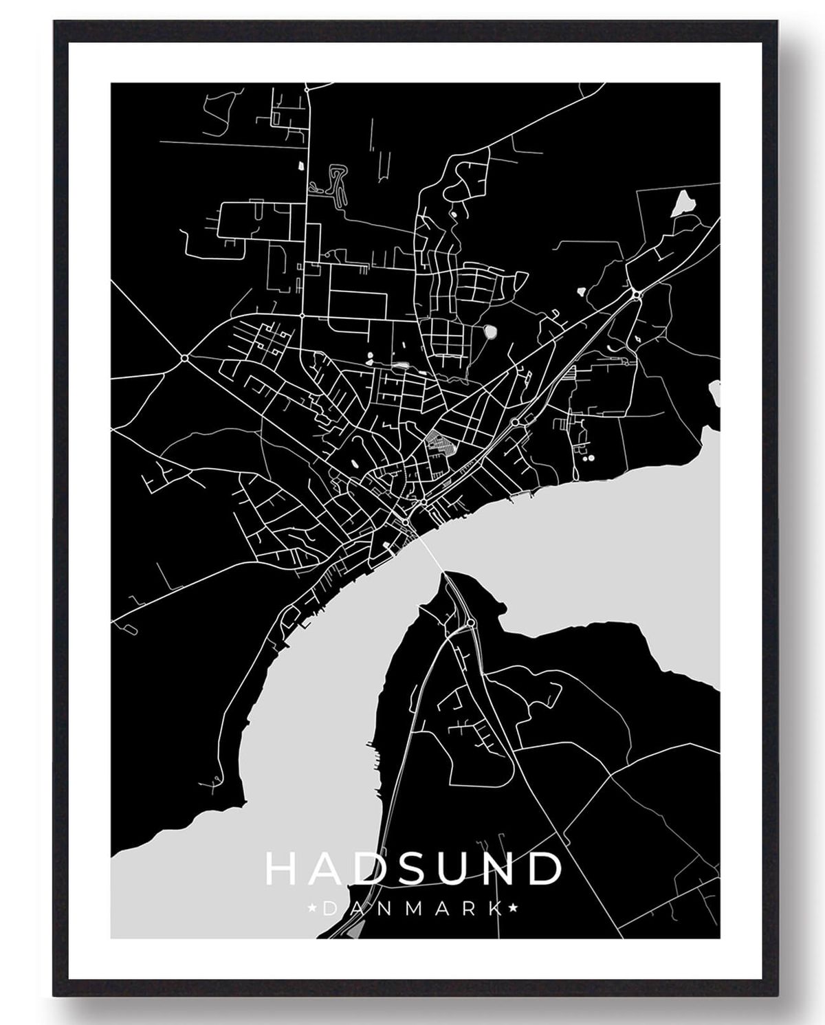 Hadsund by plakat - sort (Størrelse: L - 50x70cm (B2))