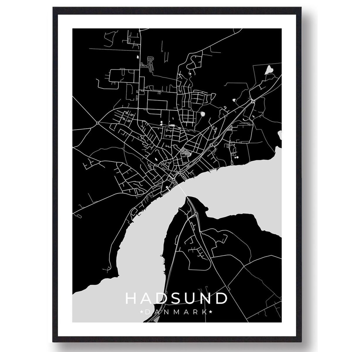 Hadsund by plakat - sort (Størrelse: M - 30x40cm)