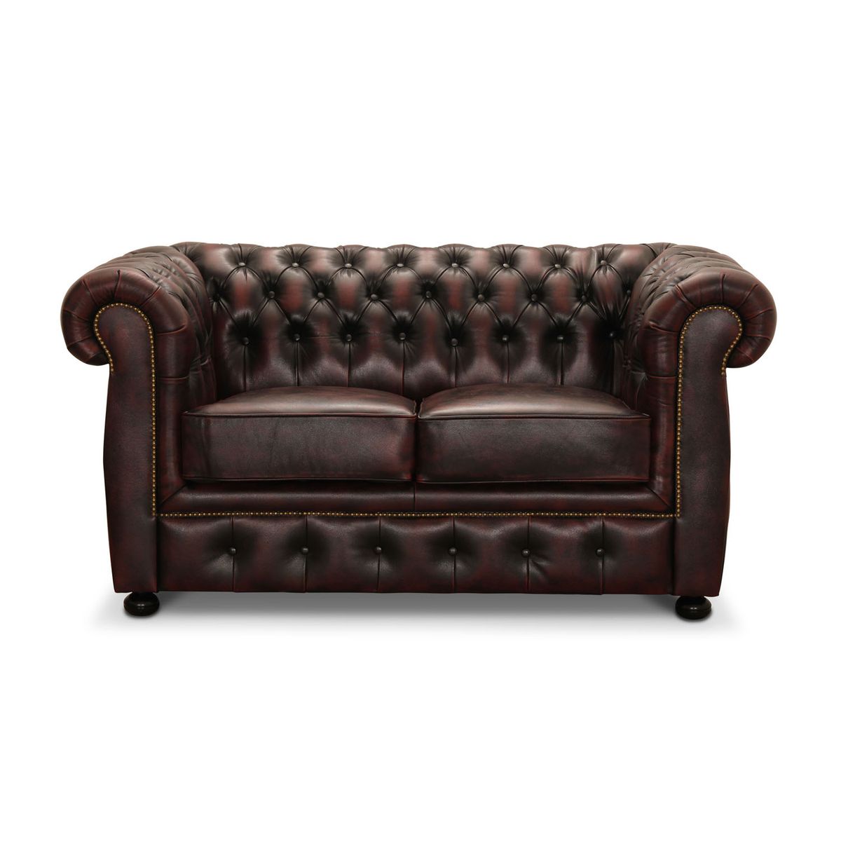 HAGA Liverpool 2. pers. chesterfield sofa - oxblood læder og træ