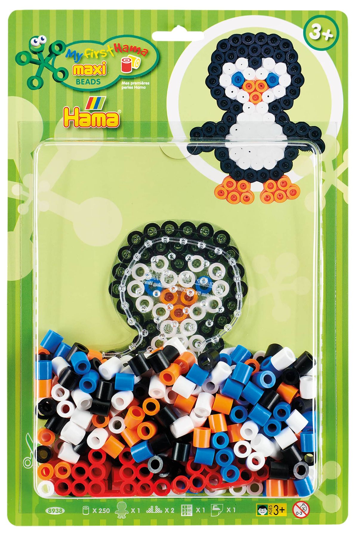 Hama Maxi Perlesæt - Pingvin 250 Maxi Perler + Pingvin Perleplade