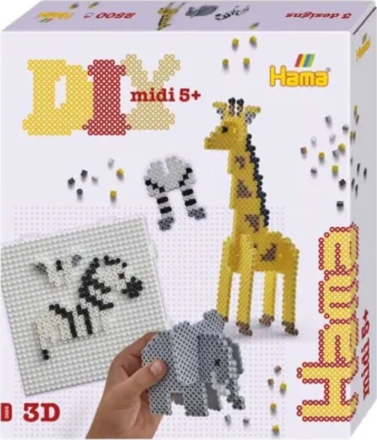 Hama Midi Perlesæt - 3d Safari Perleplader Og Perler - 3256