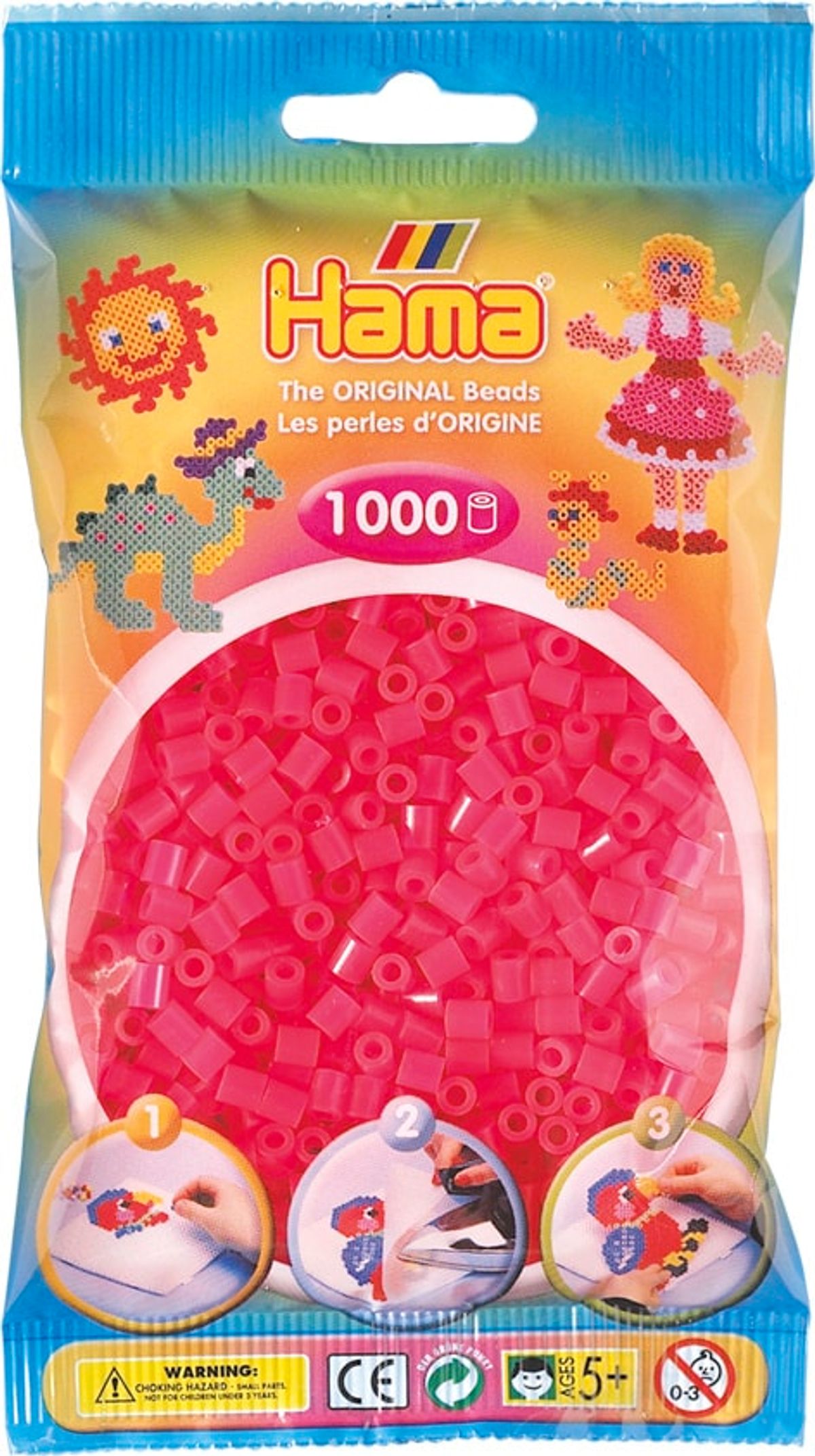 Hama Perler - 1000 stk neon fuschia - Midi (207-32)