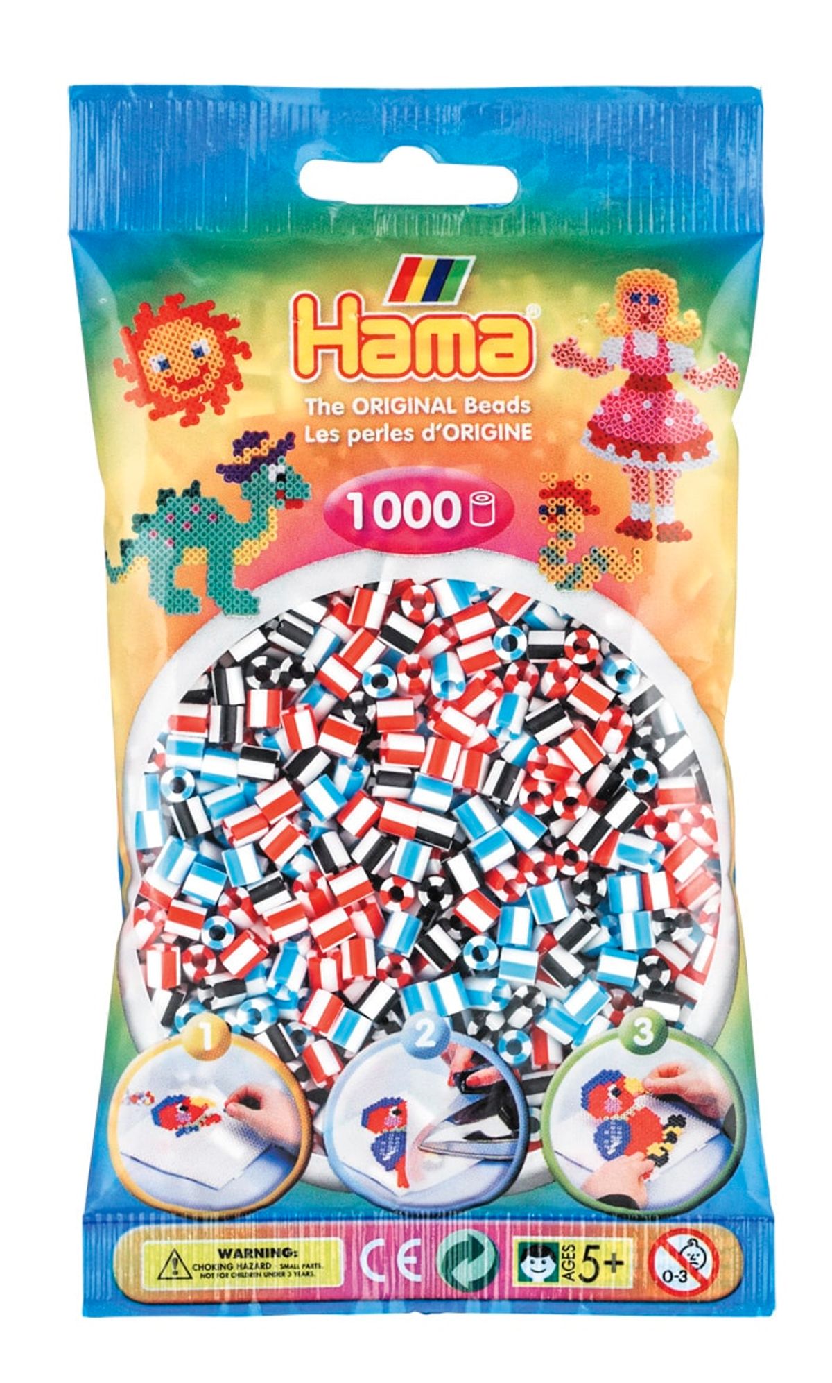 Hama perler - 1000 stk stribet - mix farver - Midi (207-91)