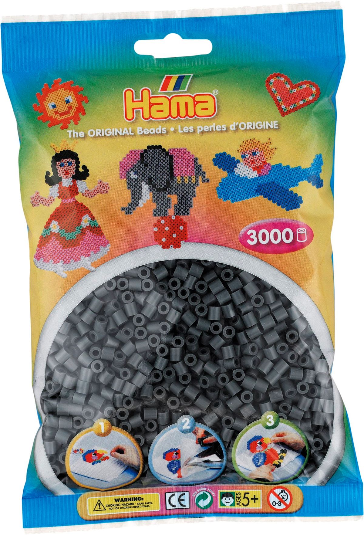 Hama Perler 3000 stk Mørk grå Midi (201-71)