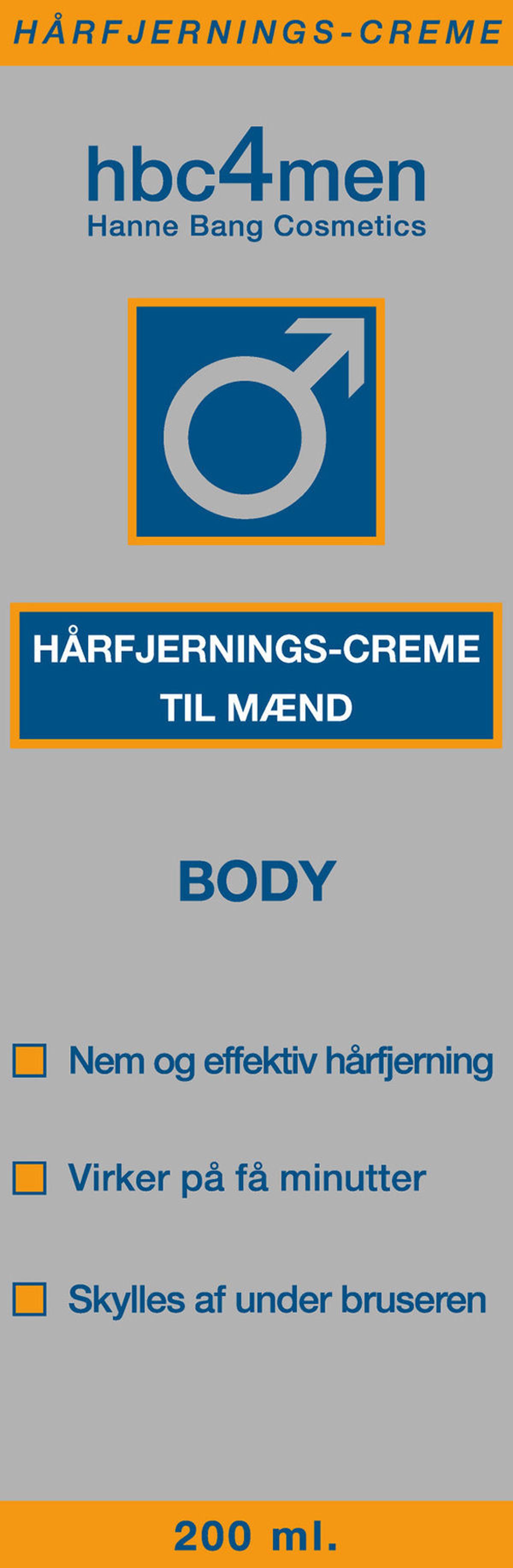 Hanne bang cosmetics hårfjernings-creme til mænd body 200ml