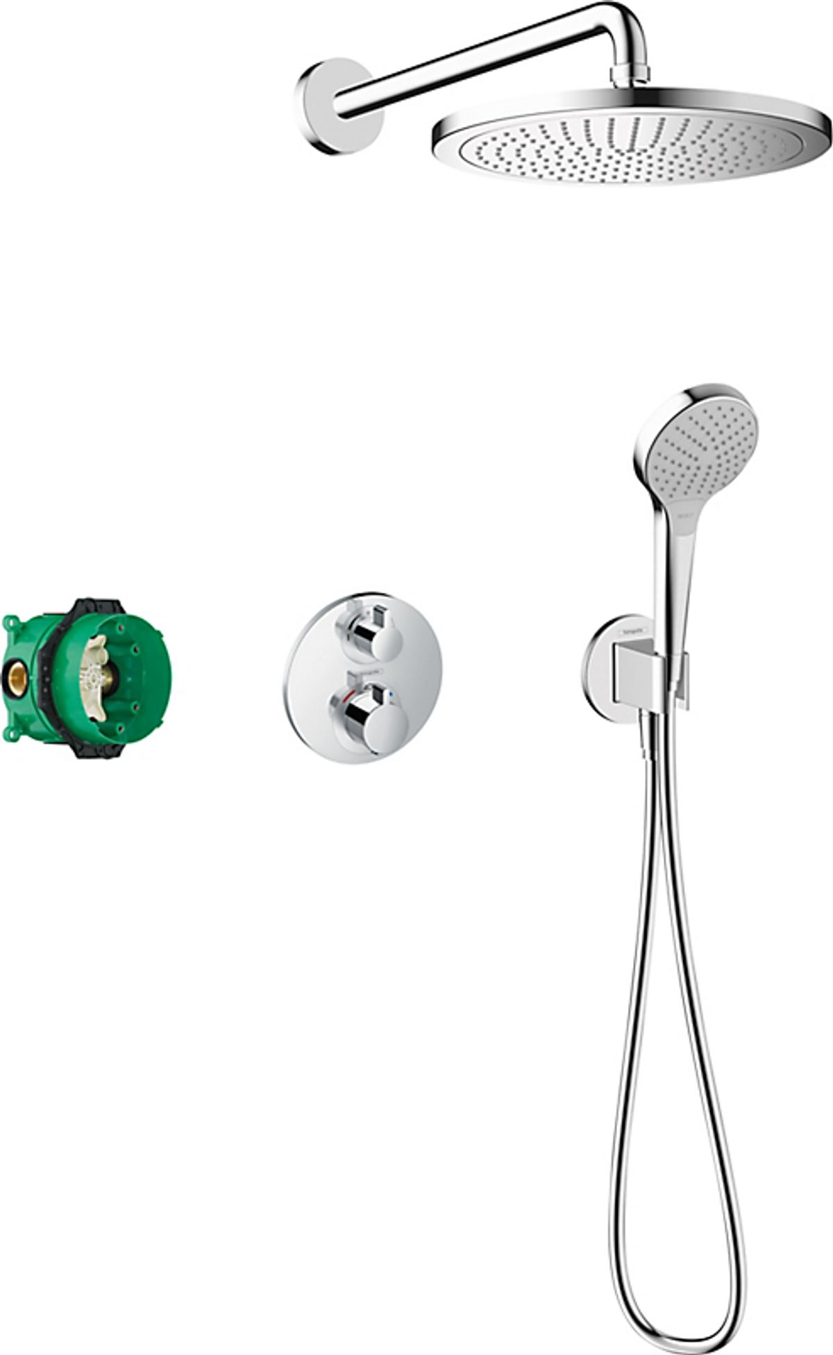 hansgrohe Croma 280 indbygningssæt ø280mm med hovedbruser/håndbruser/slange, krom