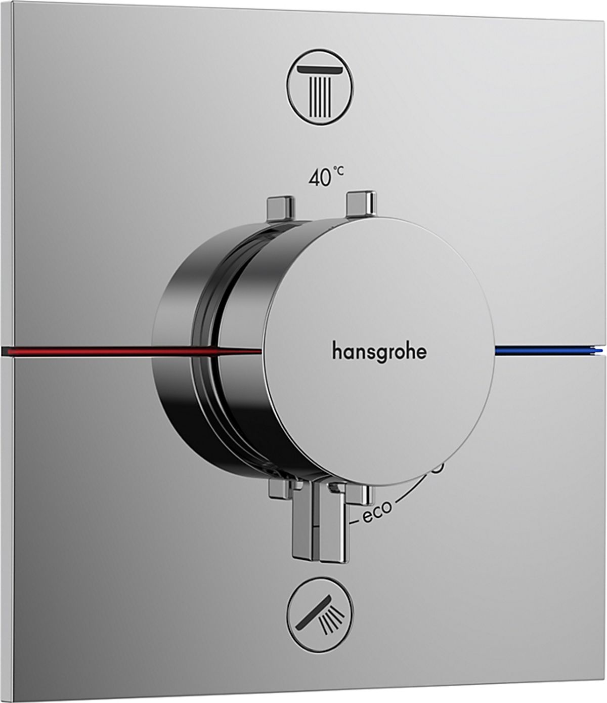 hansgrohe ShowerSelect Comfort E termostat til indbygning med afspærring til 2 udtag. Krom