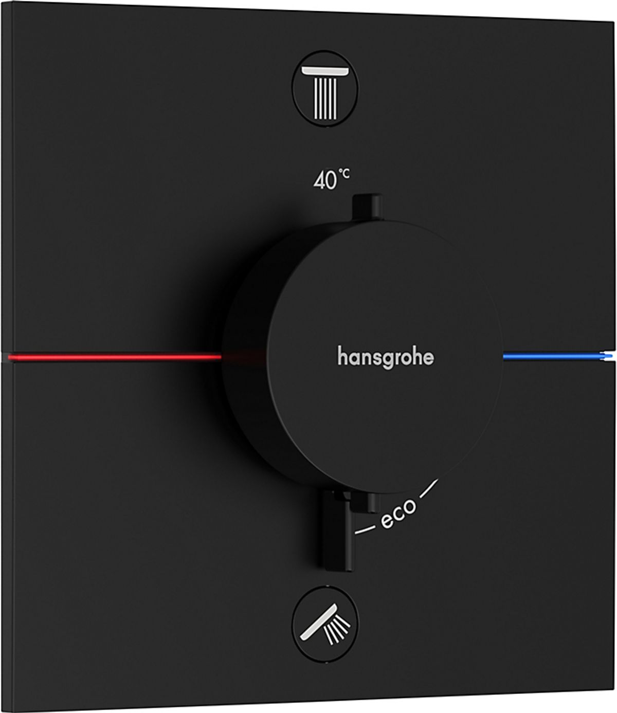 hansgrohe ShowerSelect Comfort E termostat til indbygning med afspærring til 2 udtag. Mat sort