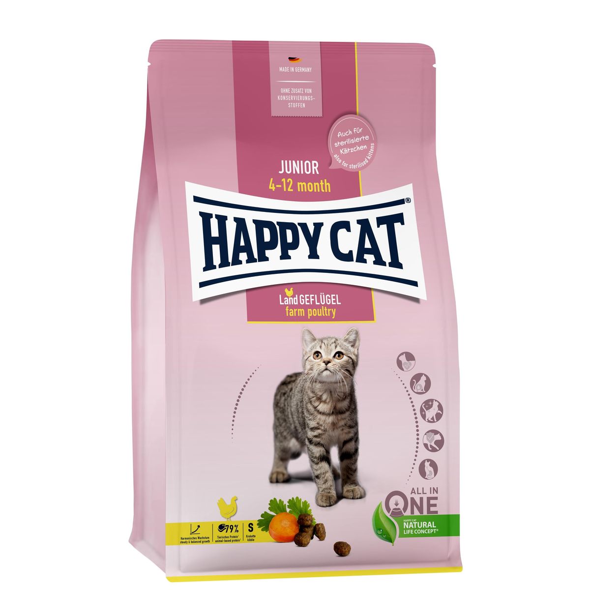 Happy dog og Cat - Happy Cat Junior Fjerkræ 4 kg Killingefoder - Kattefoder - Det Bedste til Kæledyr