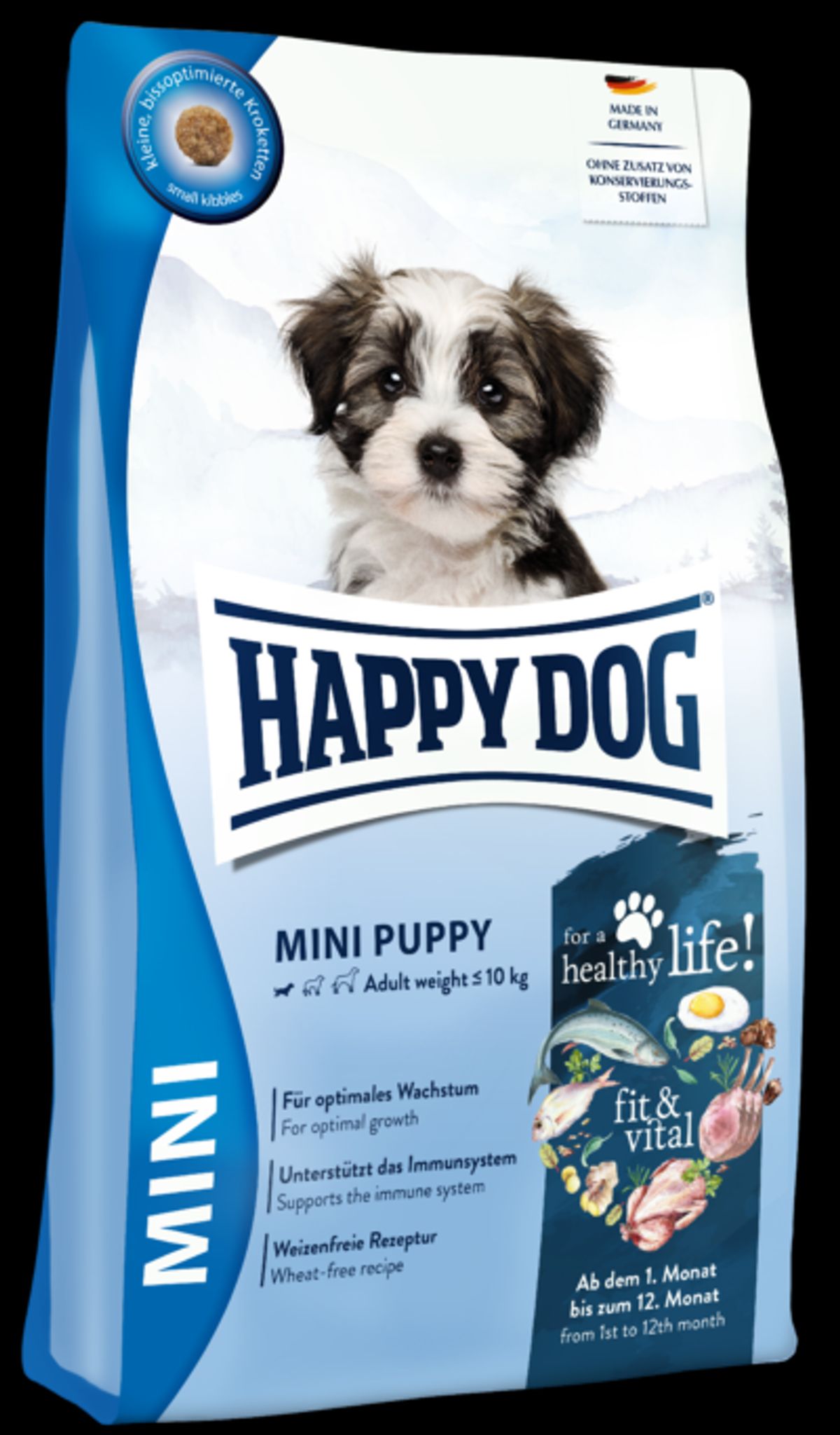 Happy dog og Cat - Happy Dog Fit & Vital Mini Puppy 4 kg, voksenvægt 0-10kg - Hundefoder