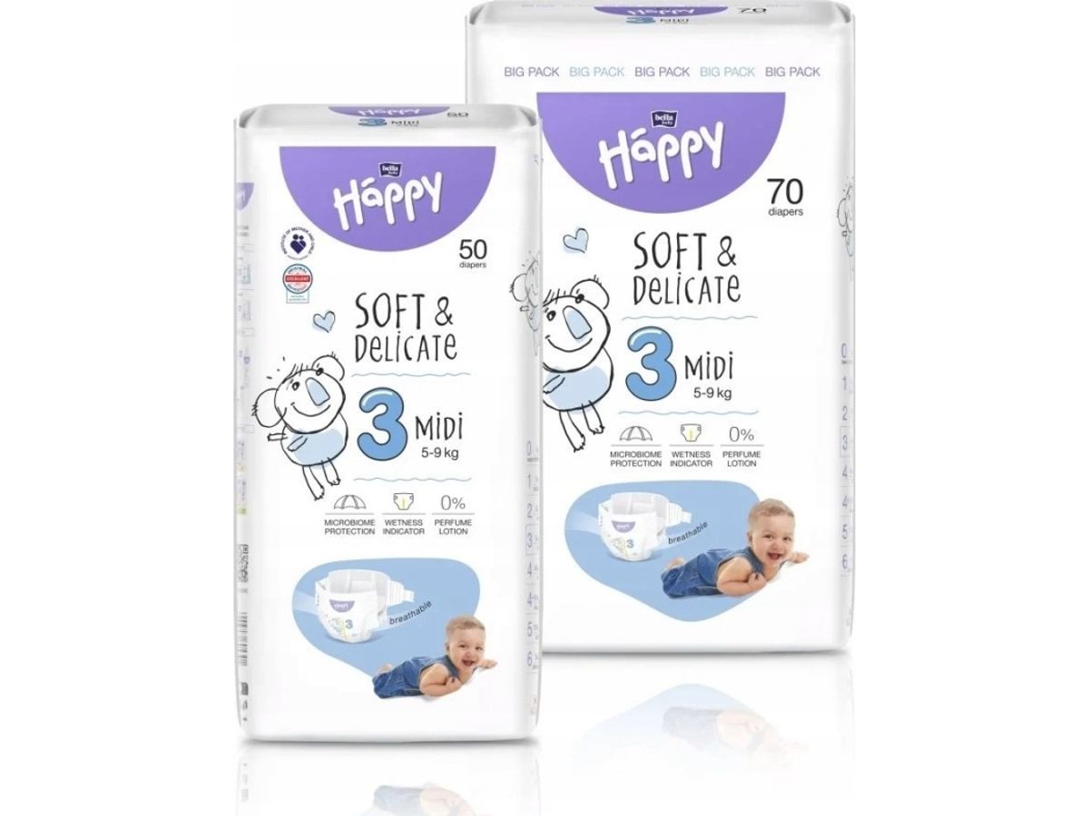 Happy Happy Midi (5-9Kg) Diapers 70Pcs, Size 3 New, Bb-054-Mu70-W01