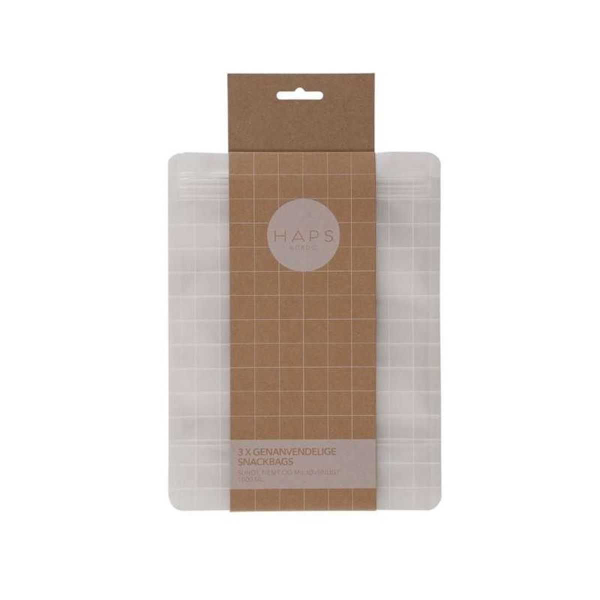 HAPS Nordic Genanvendelige Snack Bags - 3-Pak - 1000ml - Transparent Check