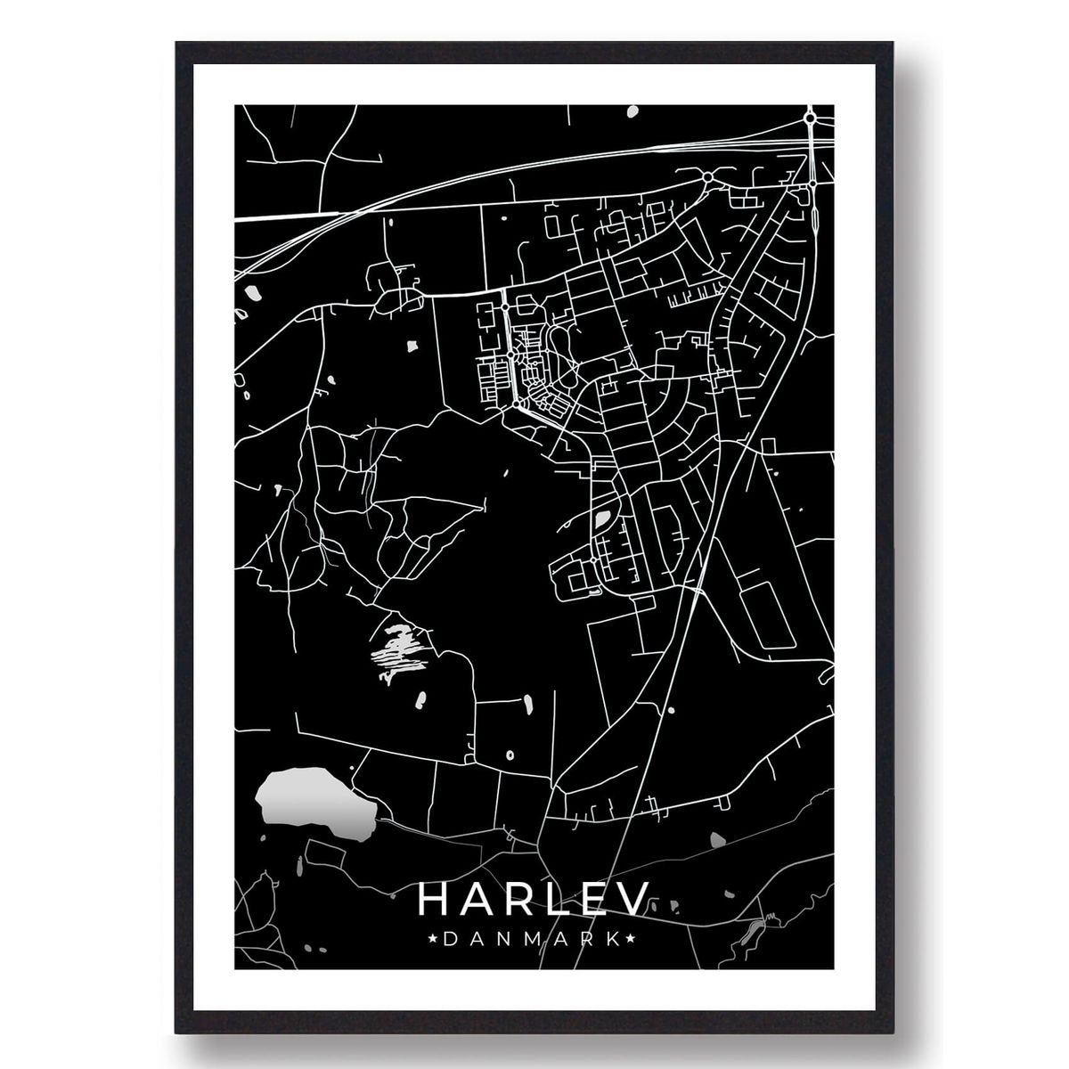 Harlev by plakat - sort (Størrelse: S - 21x29,7cm (A4))