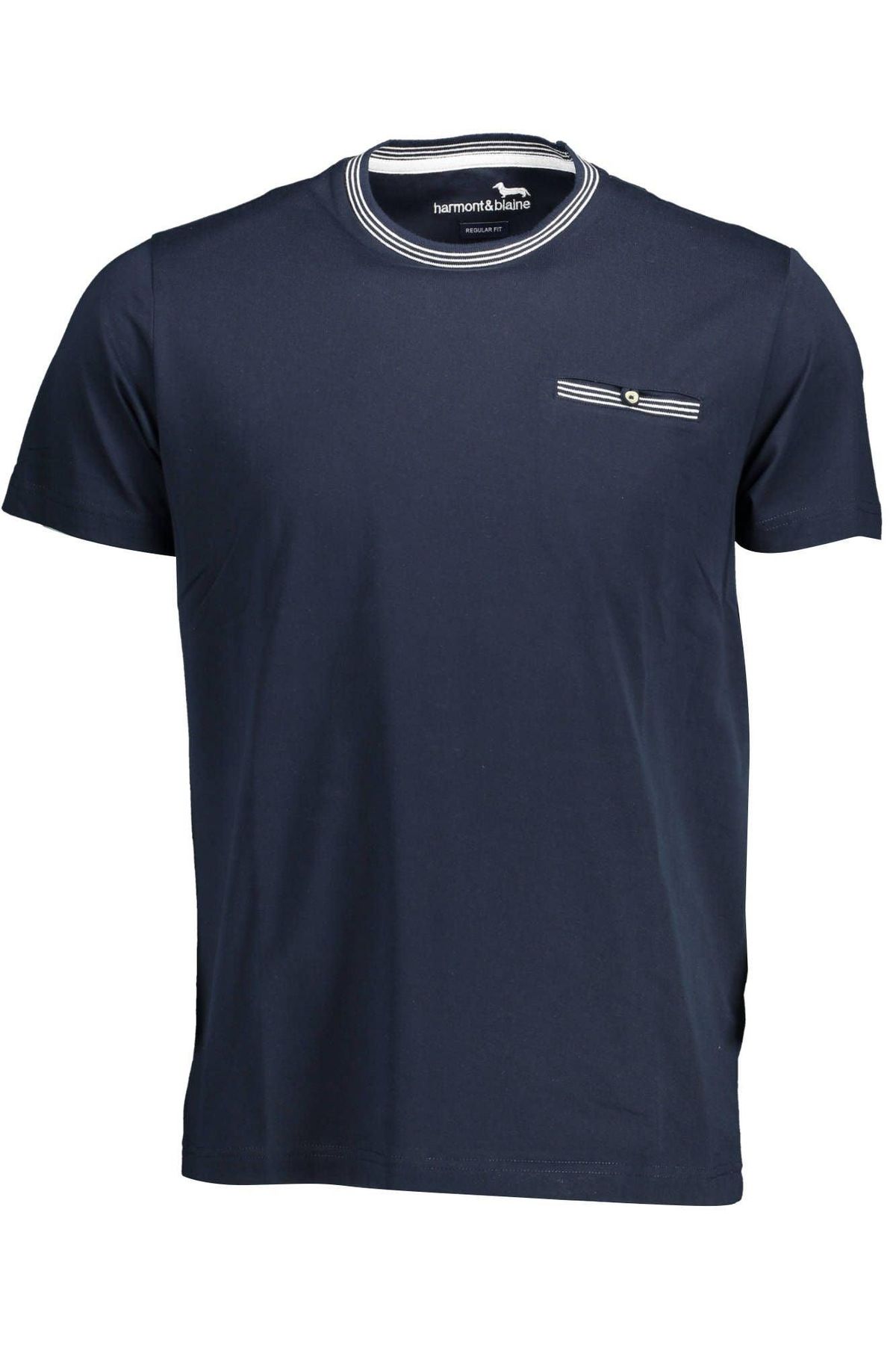 Harmont & Blaine Elegant Crew Neck Pocket Tee in Blue