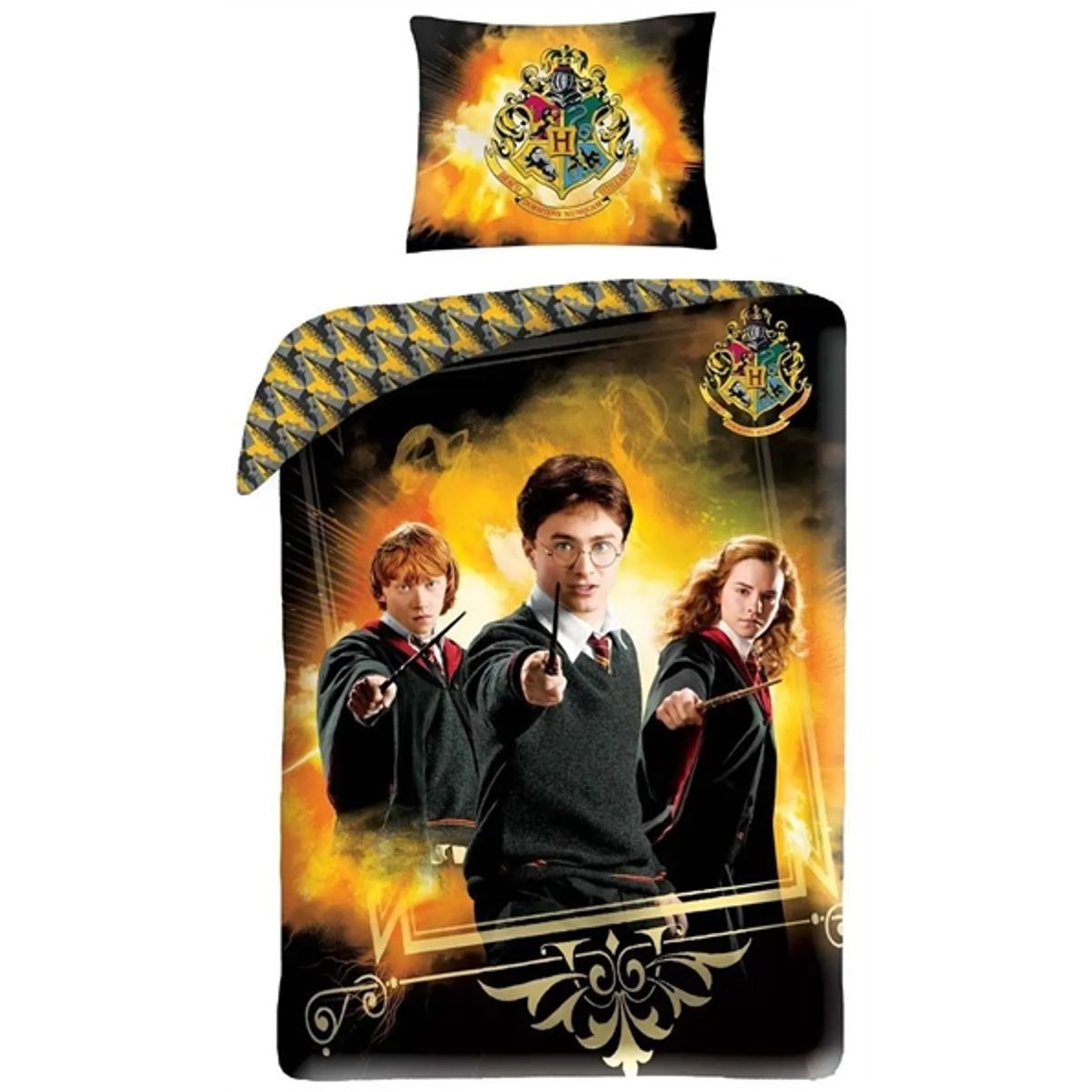 Harry Potter sengetøj - 140x200 cm - Harry, Ron og Hermione - Vendbar dynebetræk - 100% bomulds sengesæt