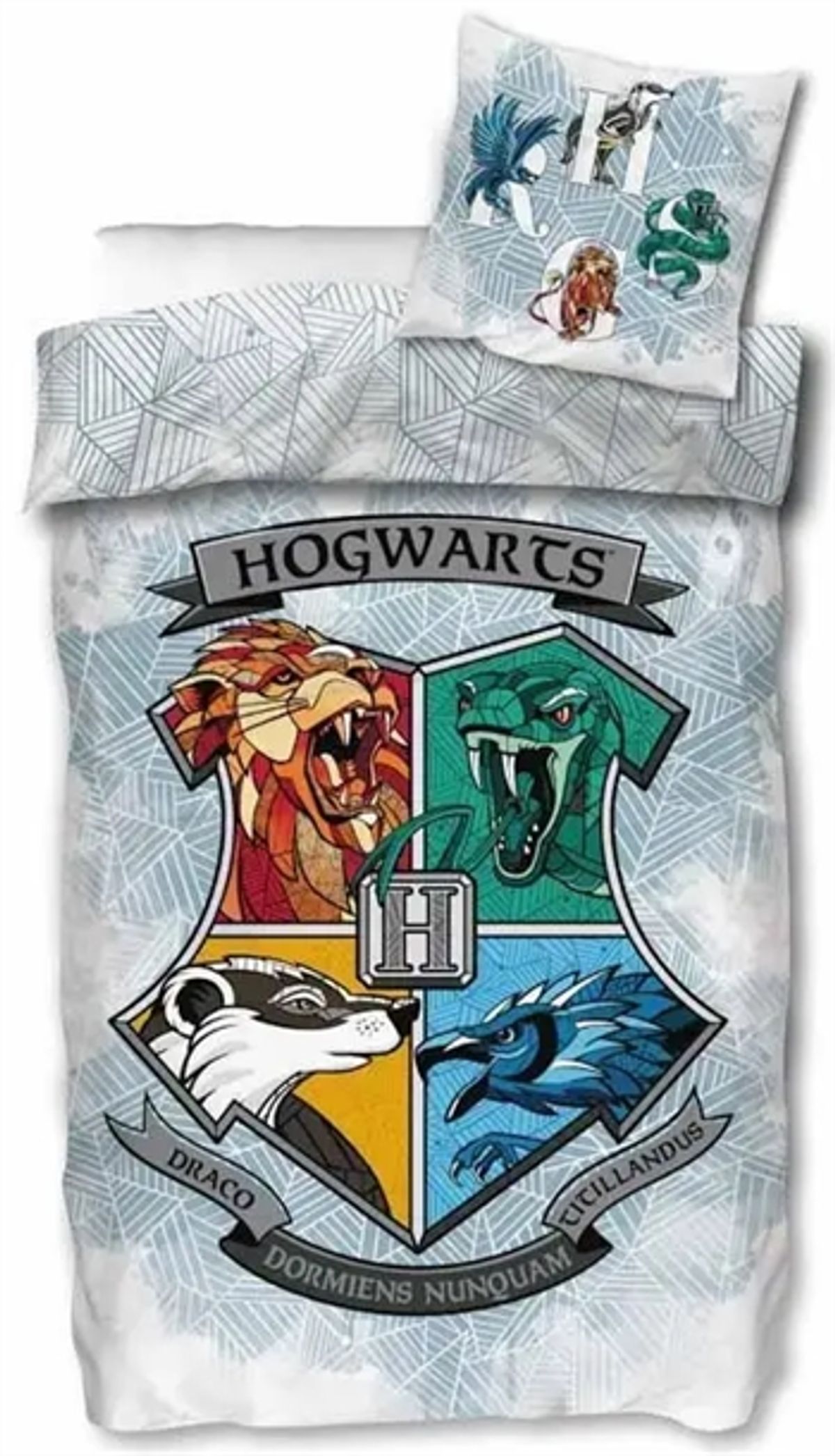 Harry Potter sengetøj - 140x200 cm - Sengesæt med logo af Hogwarts - 2 i 1 - Dynebetræk i 100% bomuld