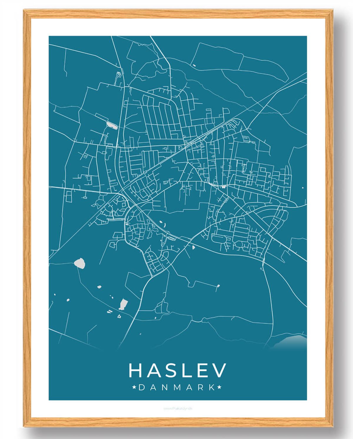 Haslev by plakat - blå (Størrelse: L - 50x70cm (B2))