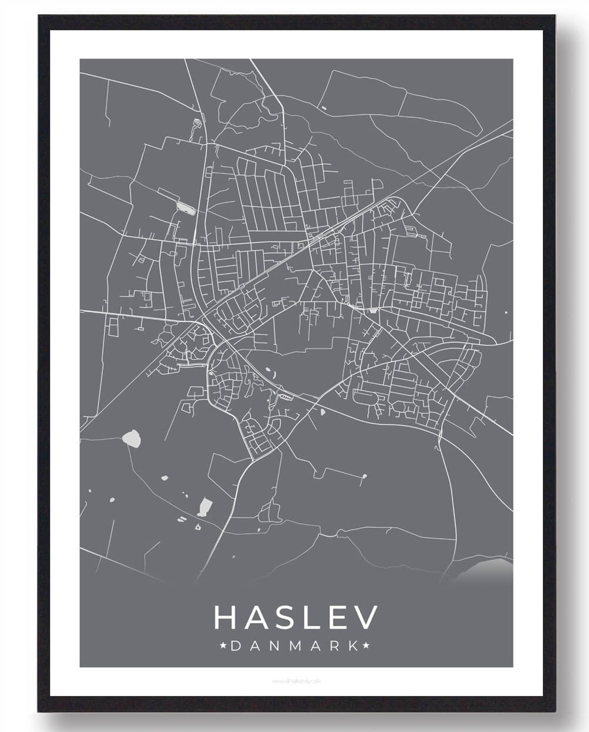 Haslev by plakat - grå (Størrelse: L - 50x70cm (B2))