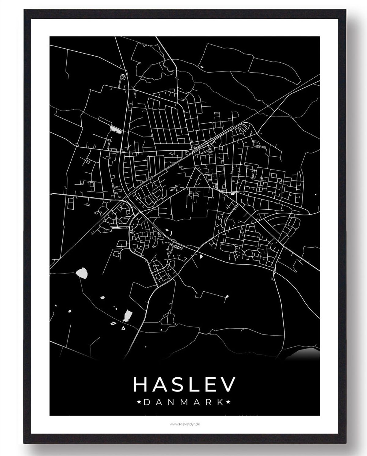 Haslev by plakat - sort (Størrelse: L - 50x70cm (B2))