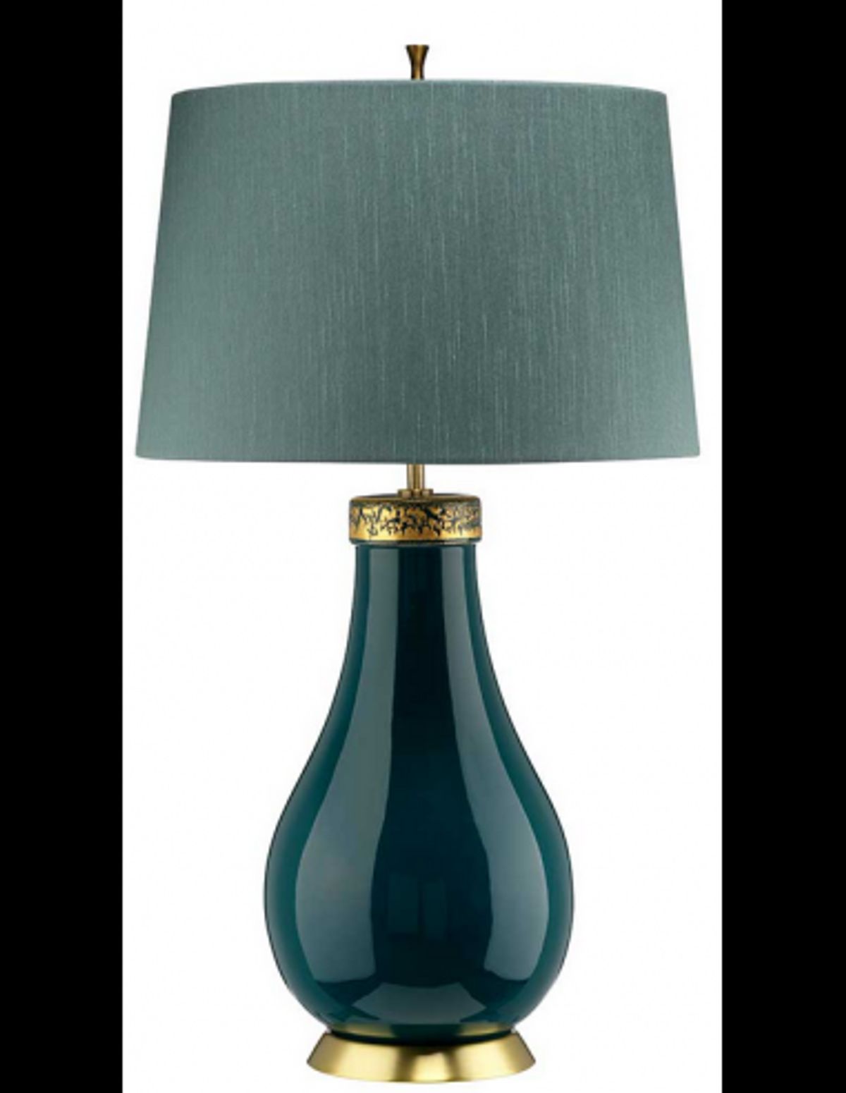 Havering Bordlampe i keramik og faux silke H73,5 cm 1 x E27 - Turkis/Messing