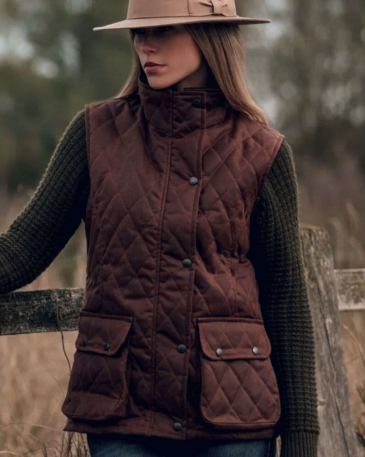 Haxby Ladies Wax Diamond Quilted Gilet vest, kastaniebrun - 10/S