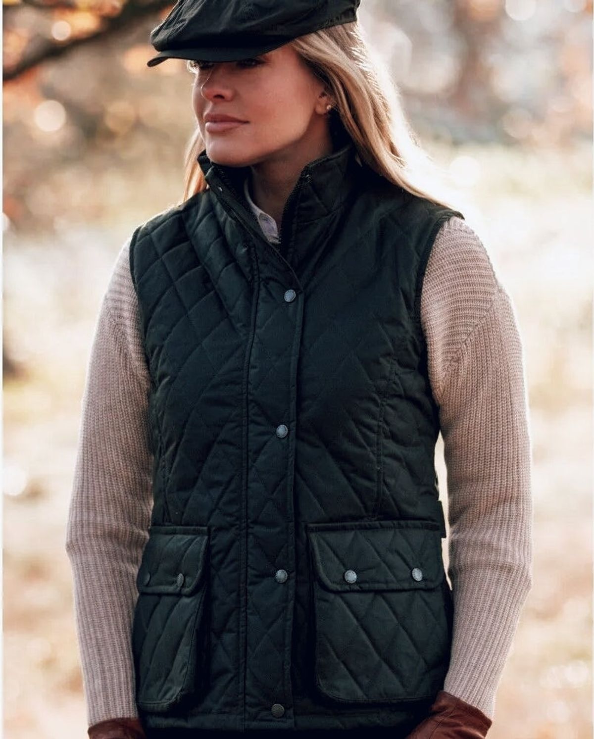 Haxby Ladies Wax Diamond Quilted Gilet vest, olivengrøn - 10/S