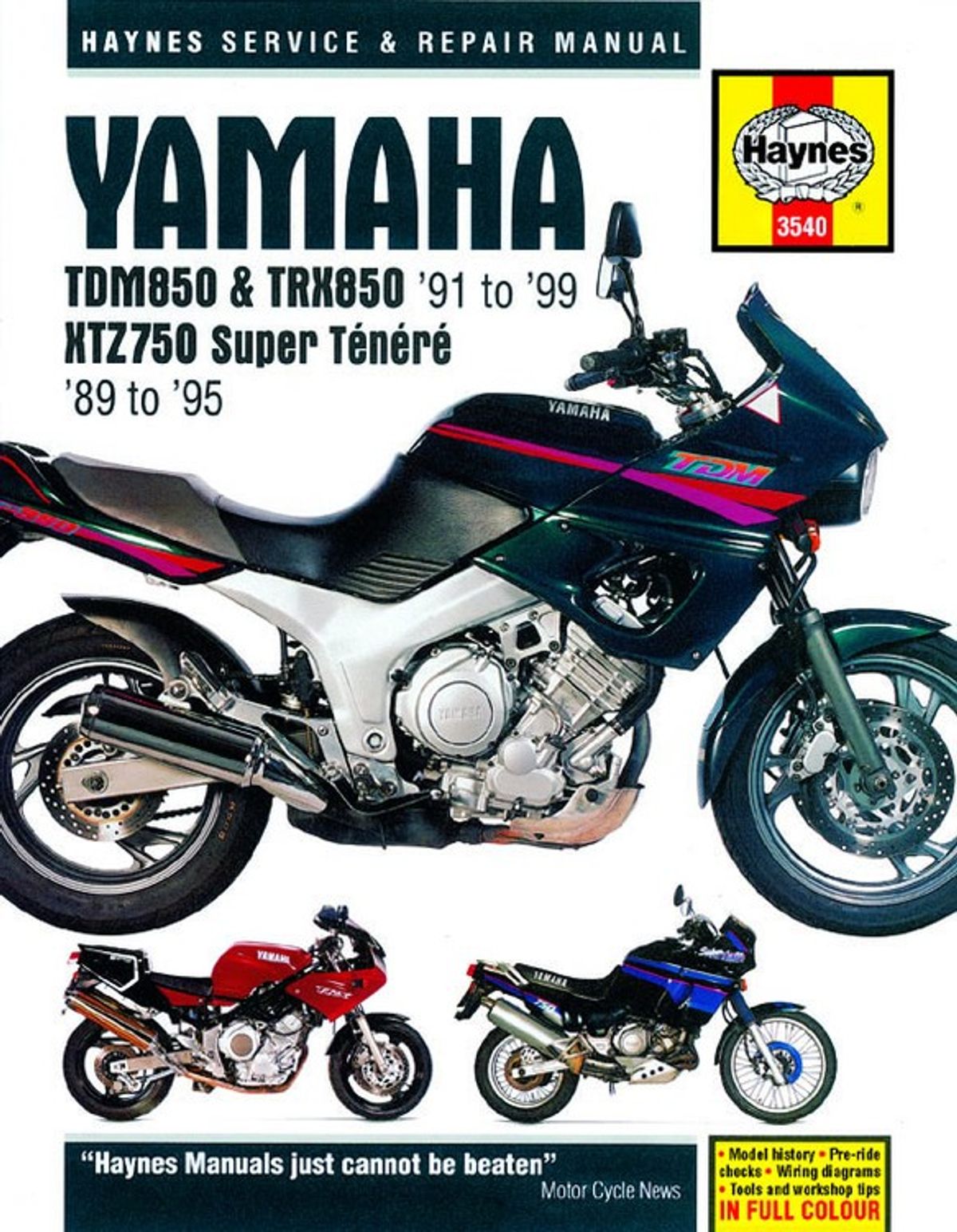 Haynes Service Manual Yamaha TDM850/TRX850(91-99) & XTZ750(89-95)