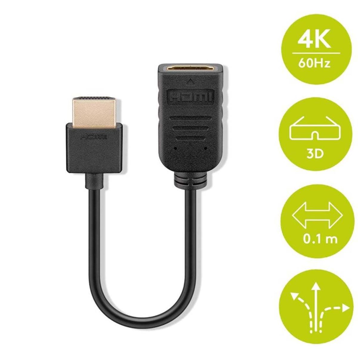 HDMI Forlænger adapter - Flex kabel - 10cm - 4K 60 Hz - 3D - HDR (49979)