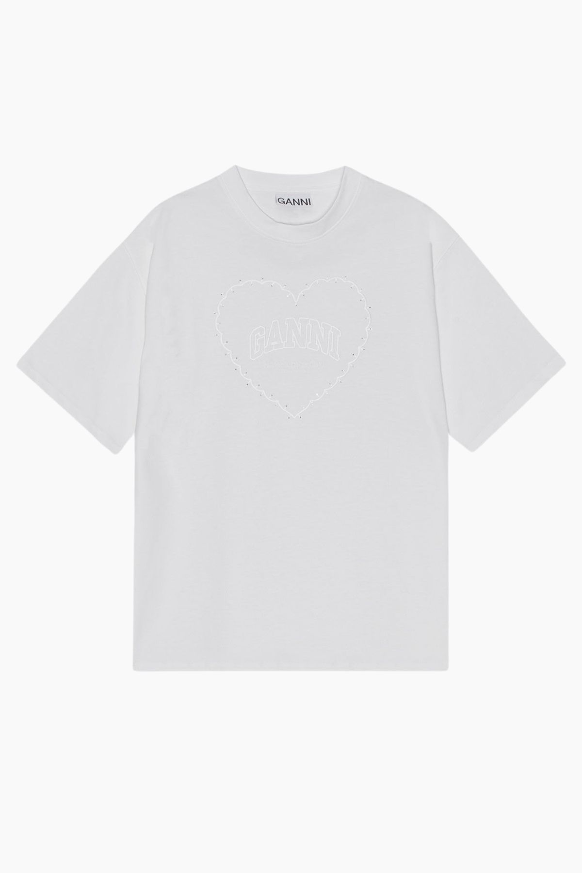 Heavy Cotton Drop Shoulder Heart T-Shirt T4033 - Bright White - GANNI - Hvid L