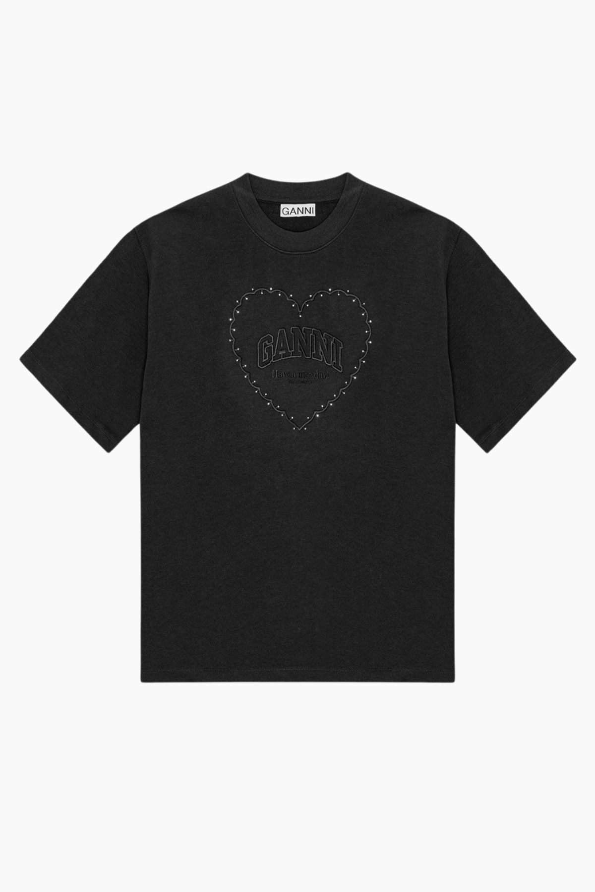 Heavy Cotton Drop Shoulder Heart T-Shirt T4057 - Phantom- GANNI - Sort S