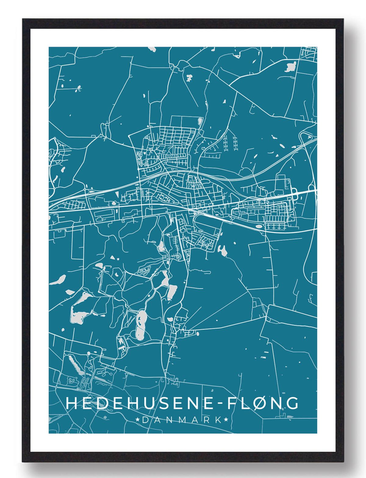 Hedehusene-Fløng by plakat - blå (Størrelse: L - 50x70cm (B2))