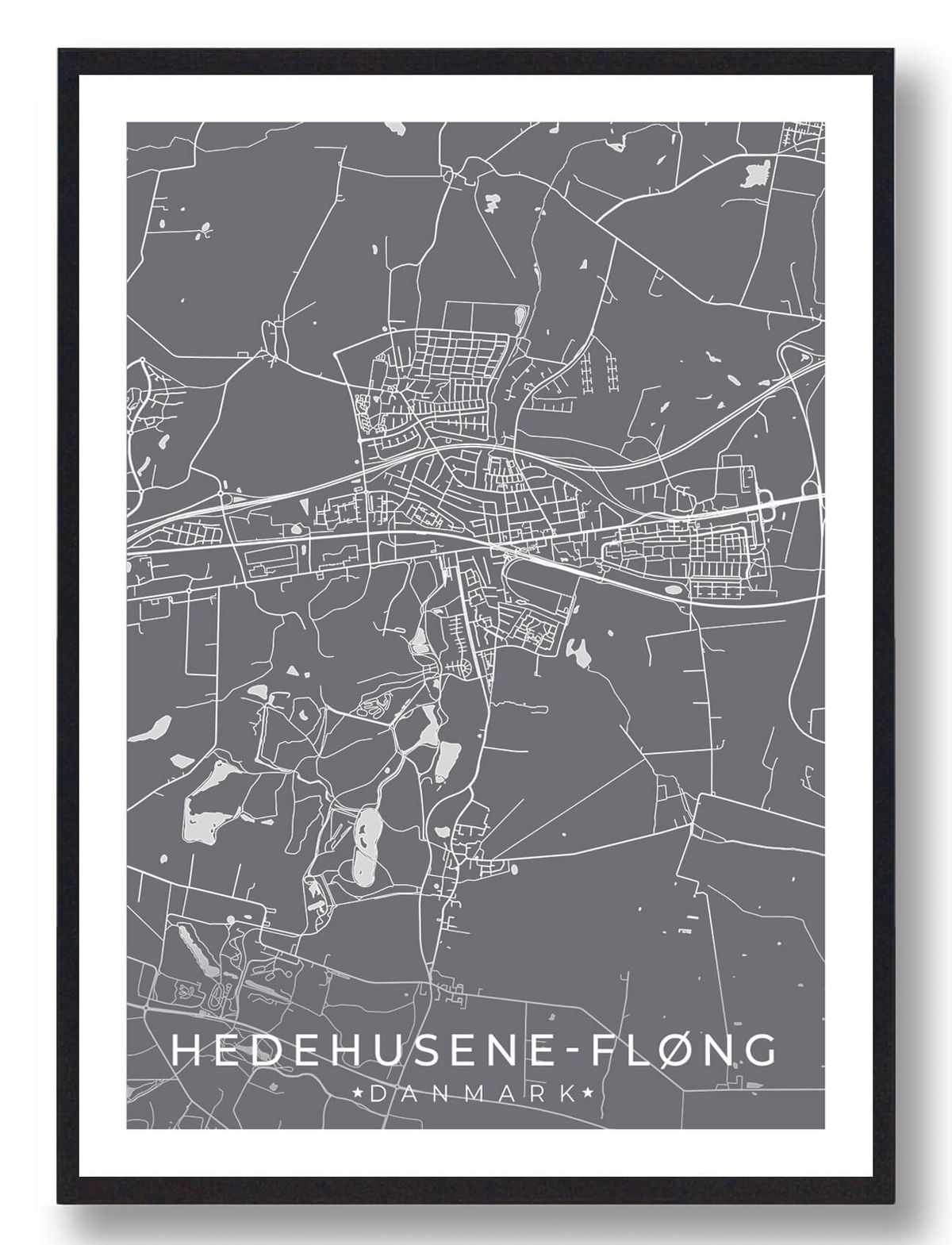 Hedehusene-Fløng by plakat - grå (Størrelse: L - 50x70cm (B2))