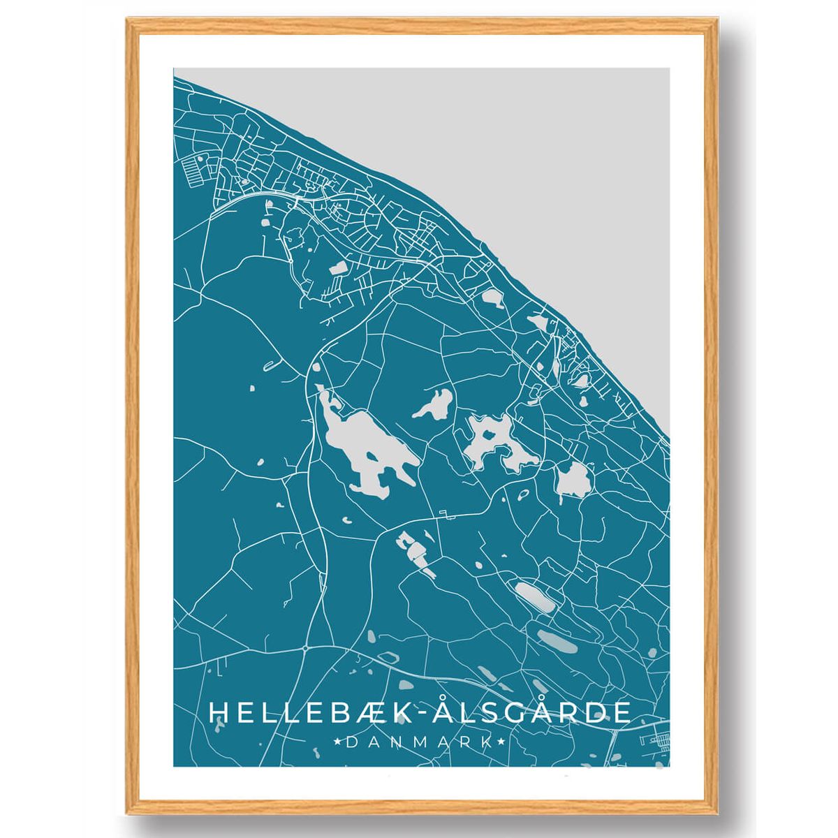 Hellebæk - Ålsgårde by plakat - blå (Størrelse: M - 30x40cm)