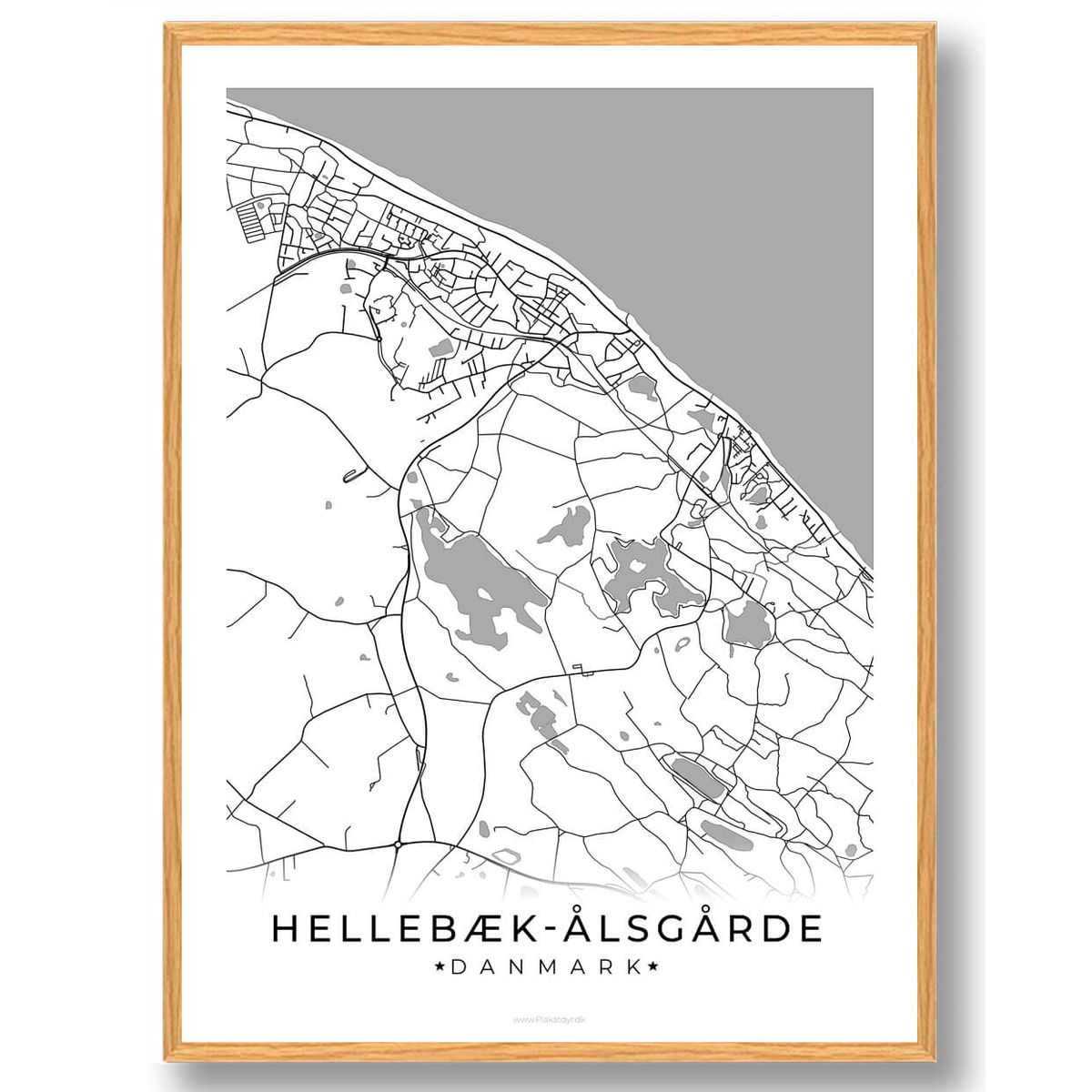 Hellebæk - Ålsgårde by plakat - hvid (Størrelse: L - 50x70cm (B2))