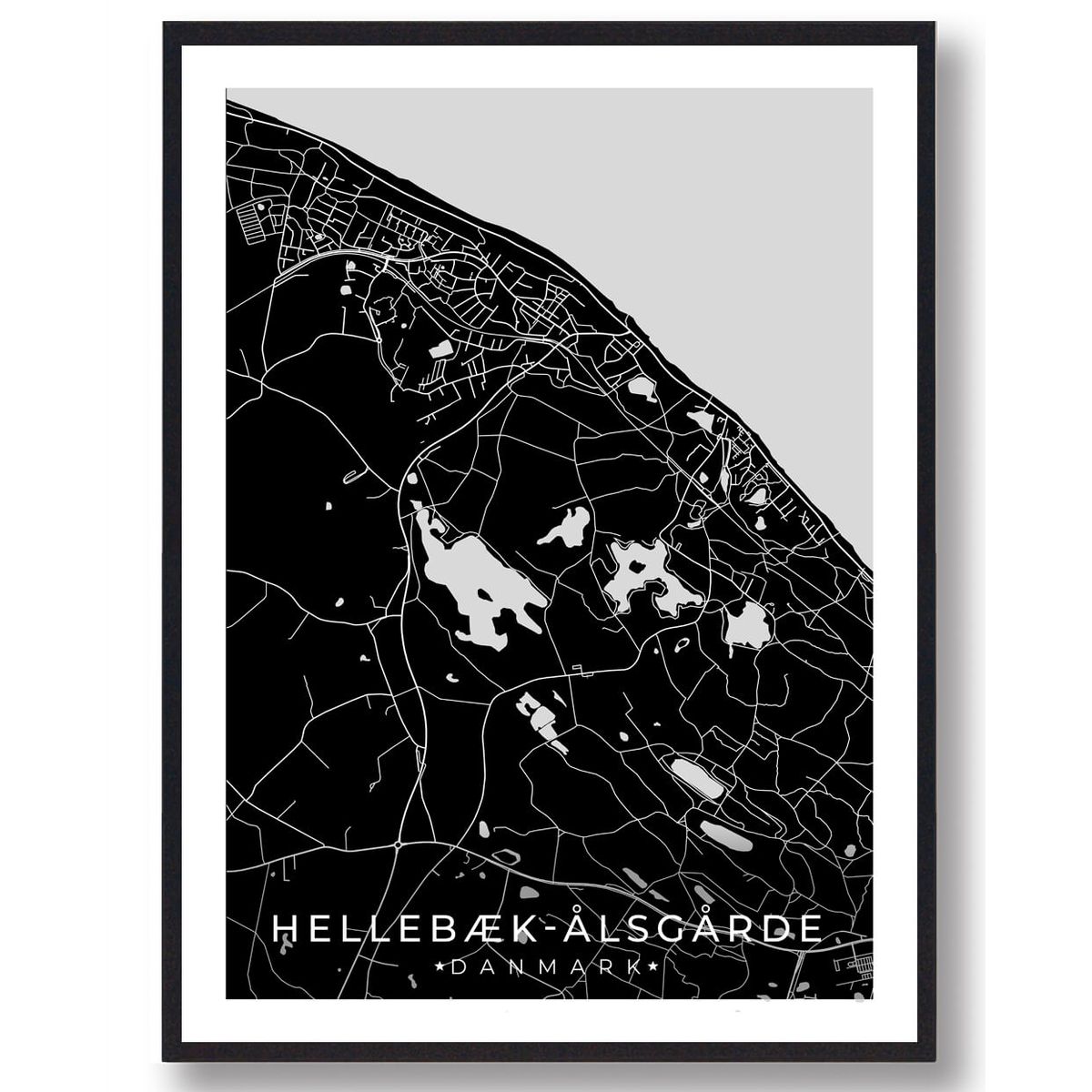 Hellebæk - Ålsgårde by plakat - sort (Størrelse: M - 30x40cm)