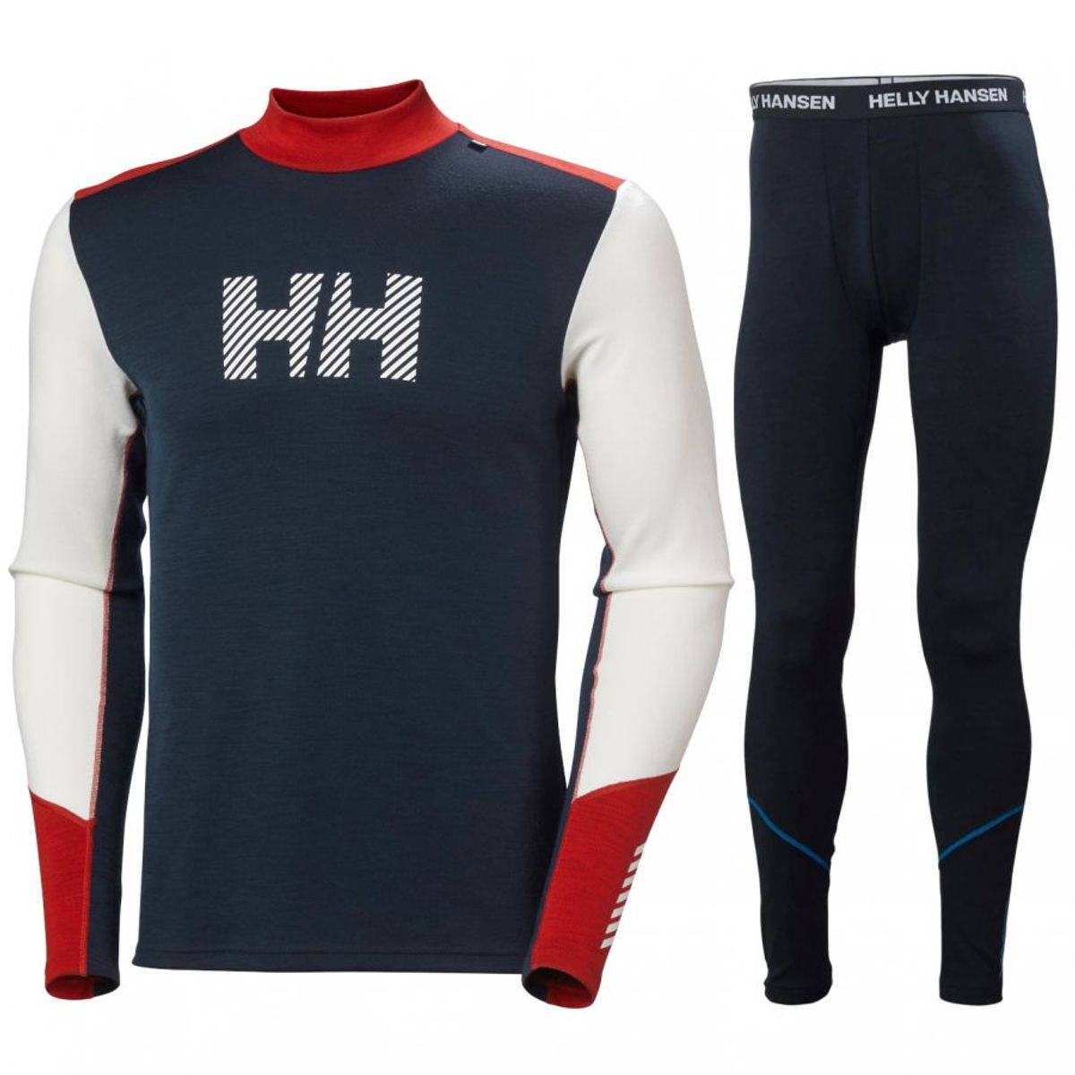 Helly Hansen Lifa Merino Midweight Logo, sæt, herre, mørkeblå/hvid/rød