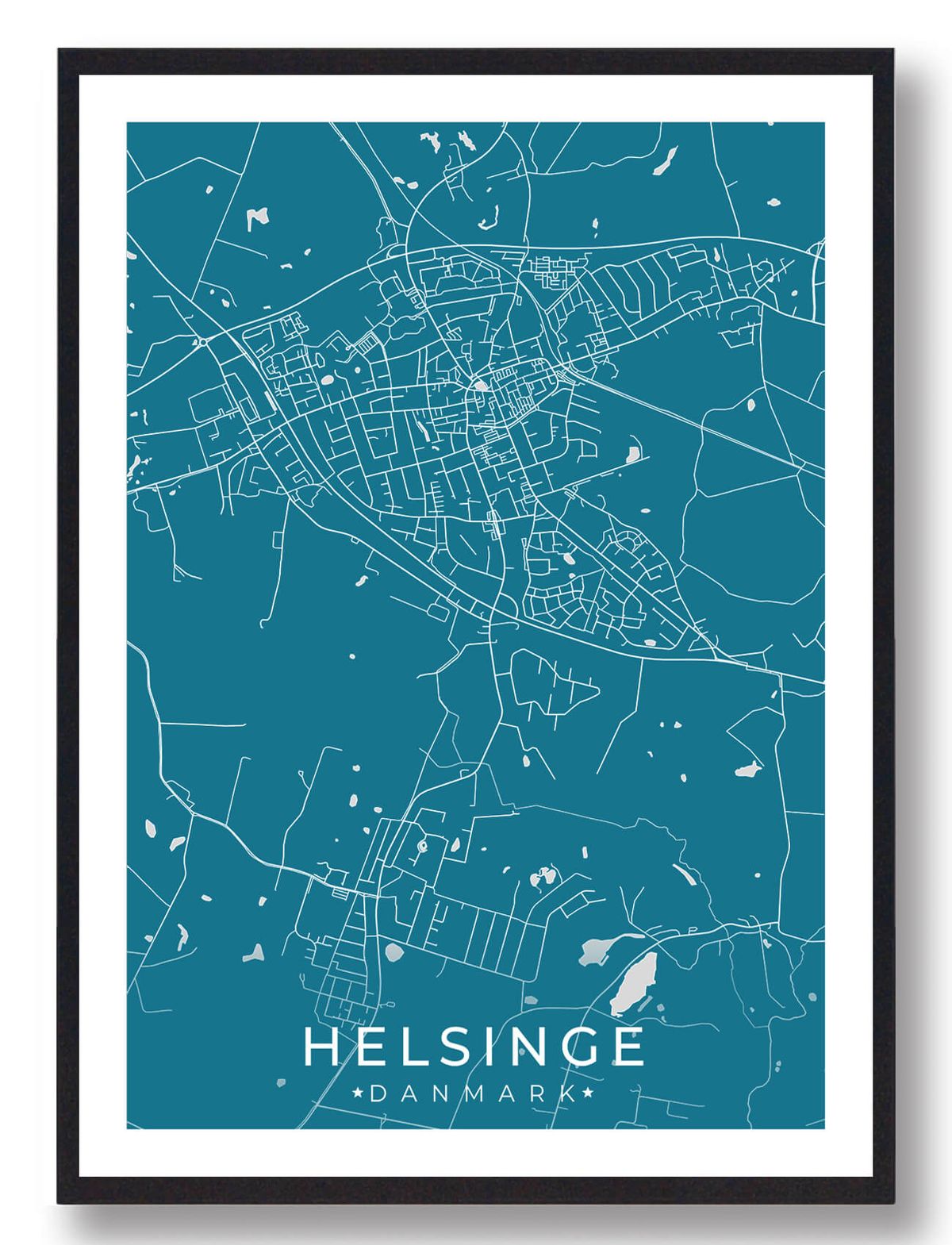 Helsinge by plakat - blå (Størrelse: L - 50x70cm (B2))