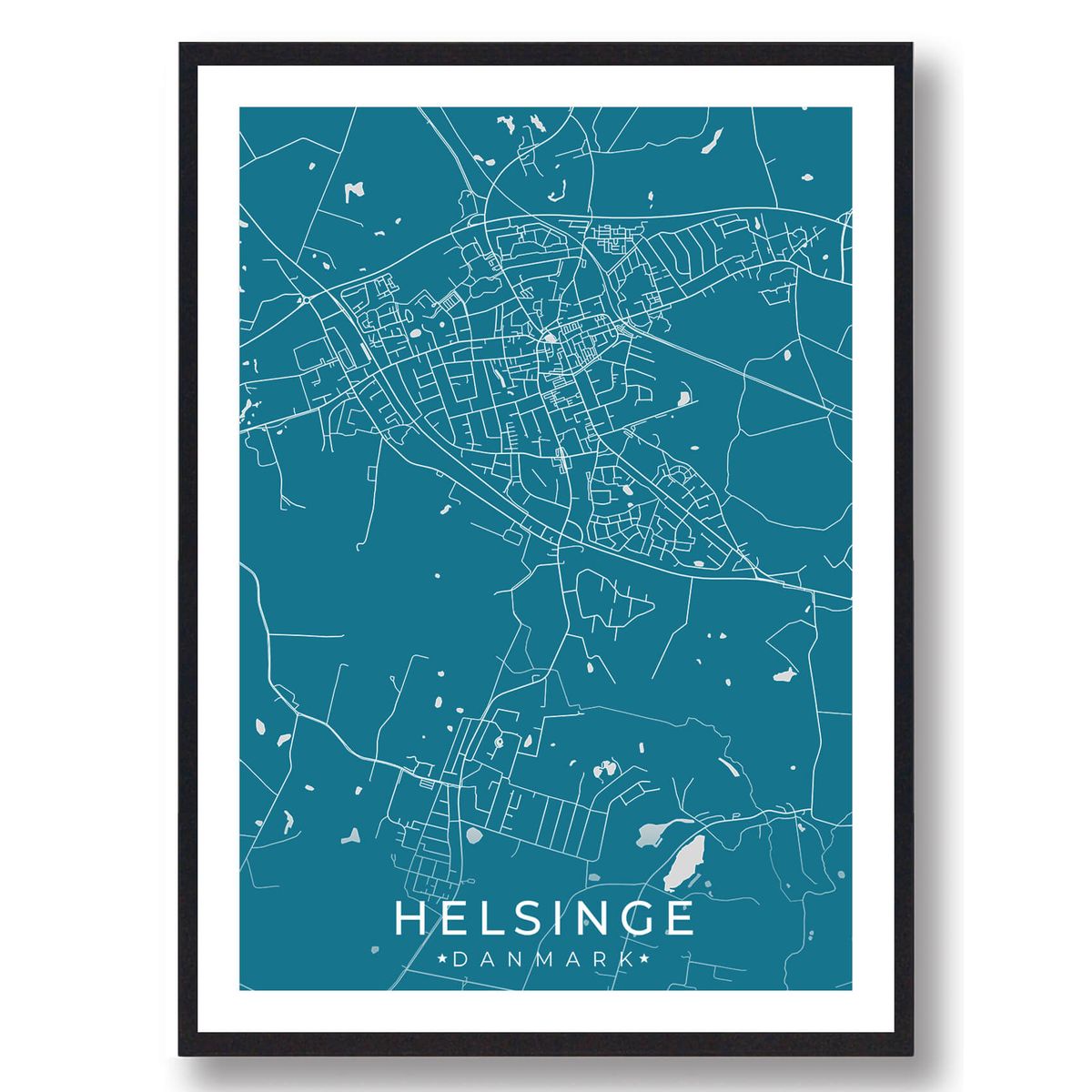 Helsinge by plakat - blå (Størrelse: M - 30x40cm)