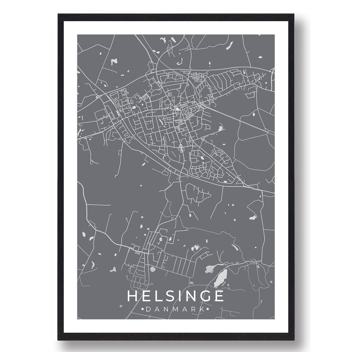 Helsinge by plakat - grå (Størrelse: M - 30x40cm)