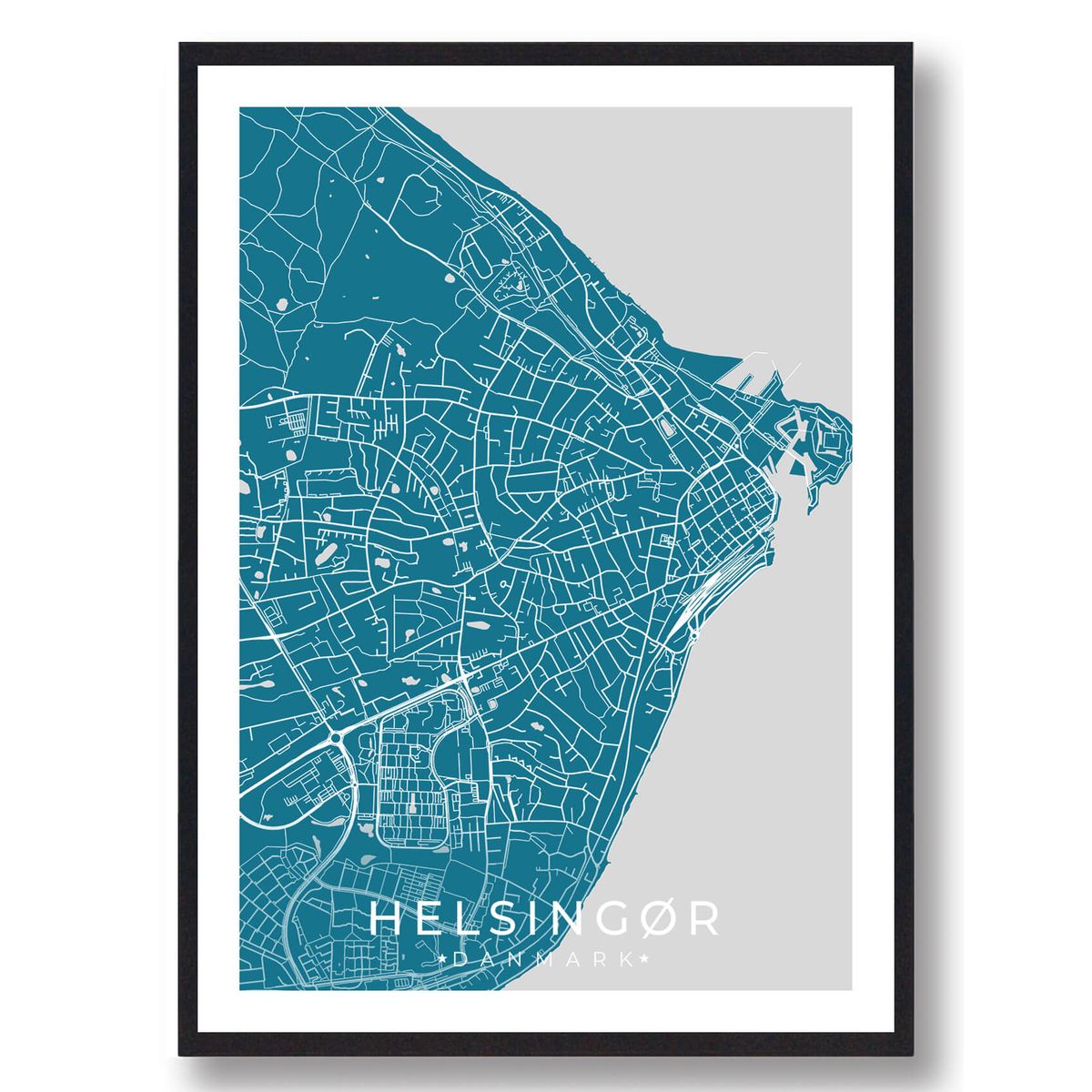 Helsingør by plakat - blå (Størrelse: M - 30x40cm)