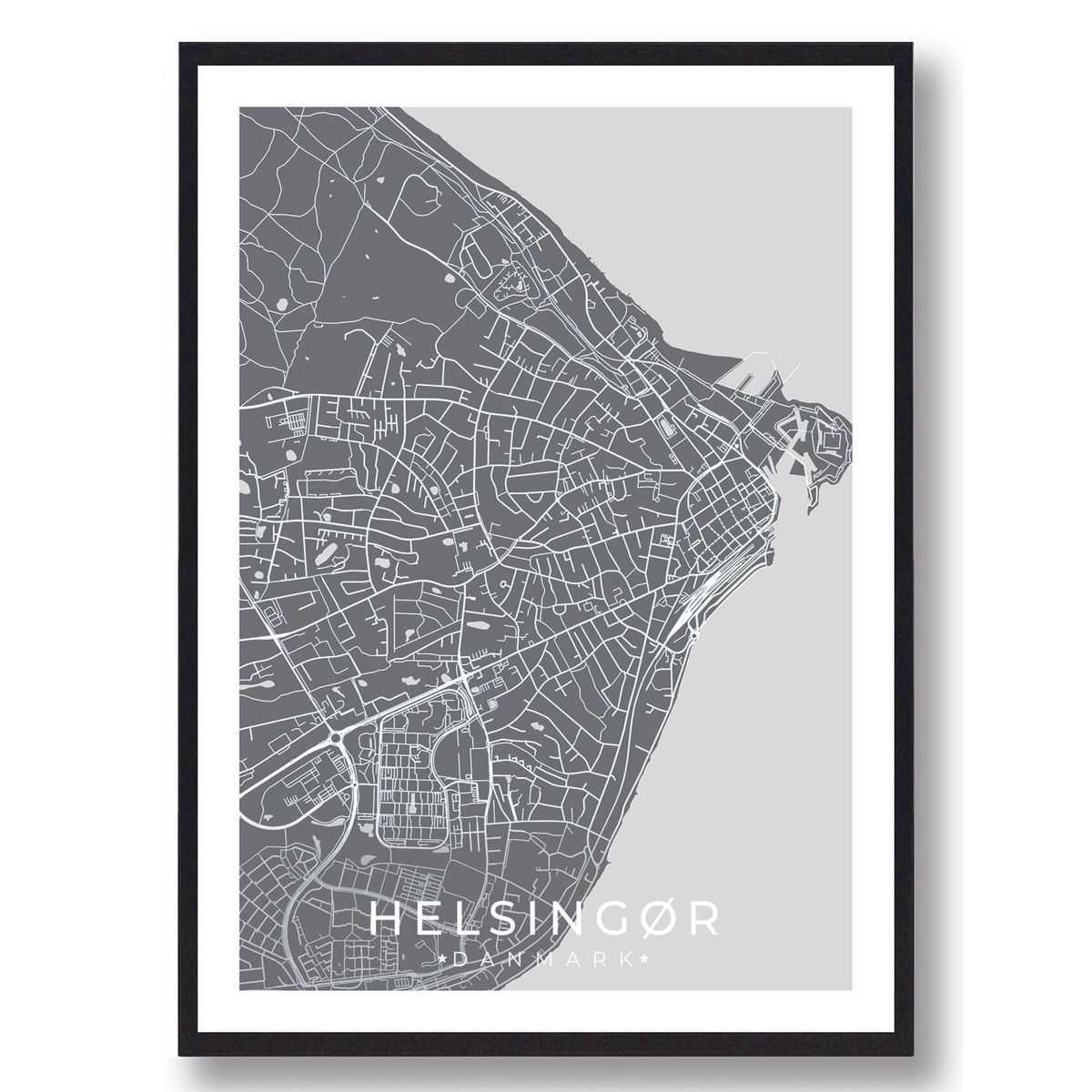 Helsingør by plakat - grå (Størrelse: S - 21x29,7cm (A4))