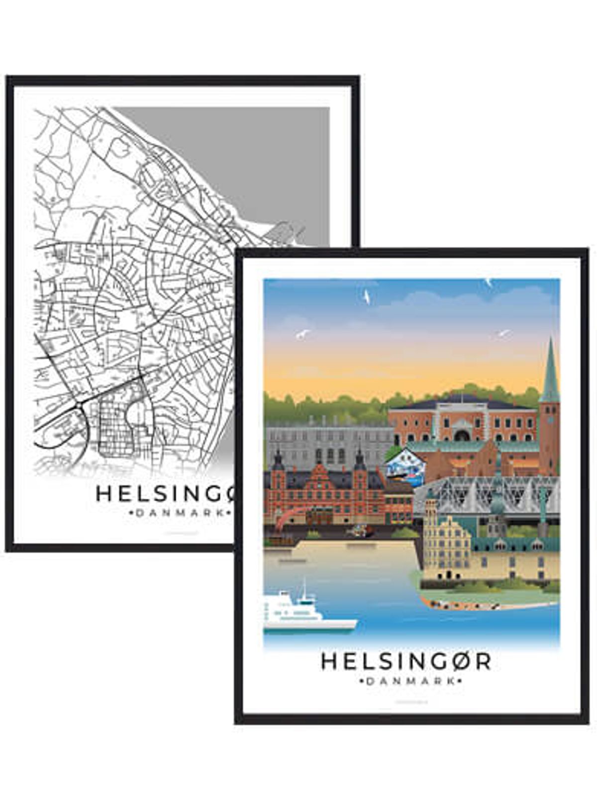 Helsingør byplakatsæt (Størrelse: M - 30x40cm)